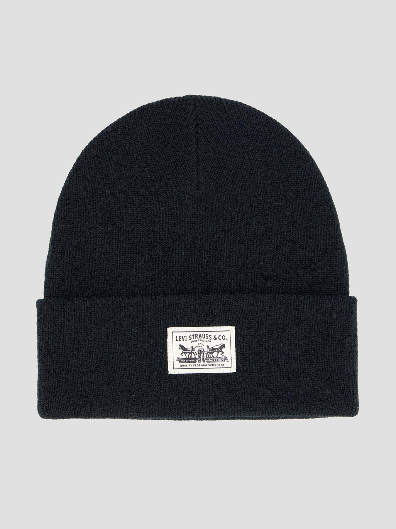 Image 1 of 4 of Levi's Mens Embarcadero Turn-Up Knitted Logo Beanie Hat - Black