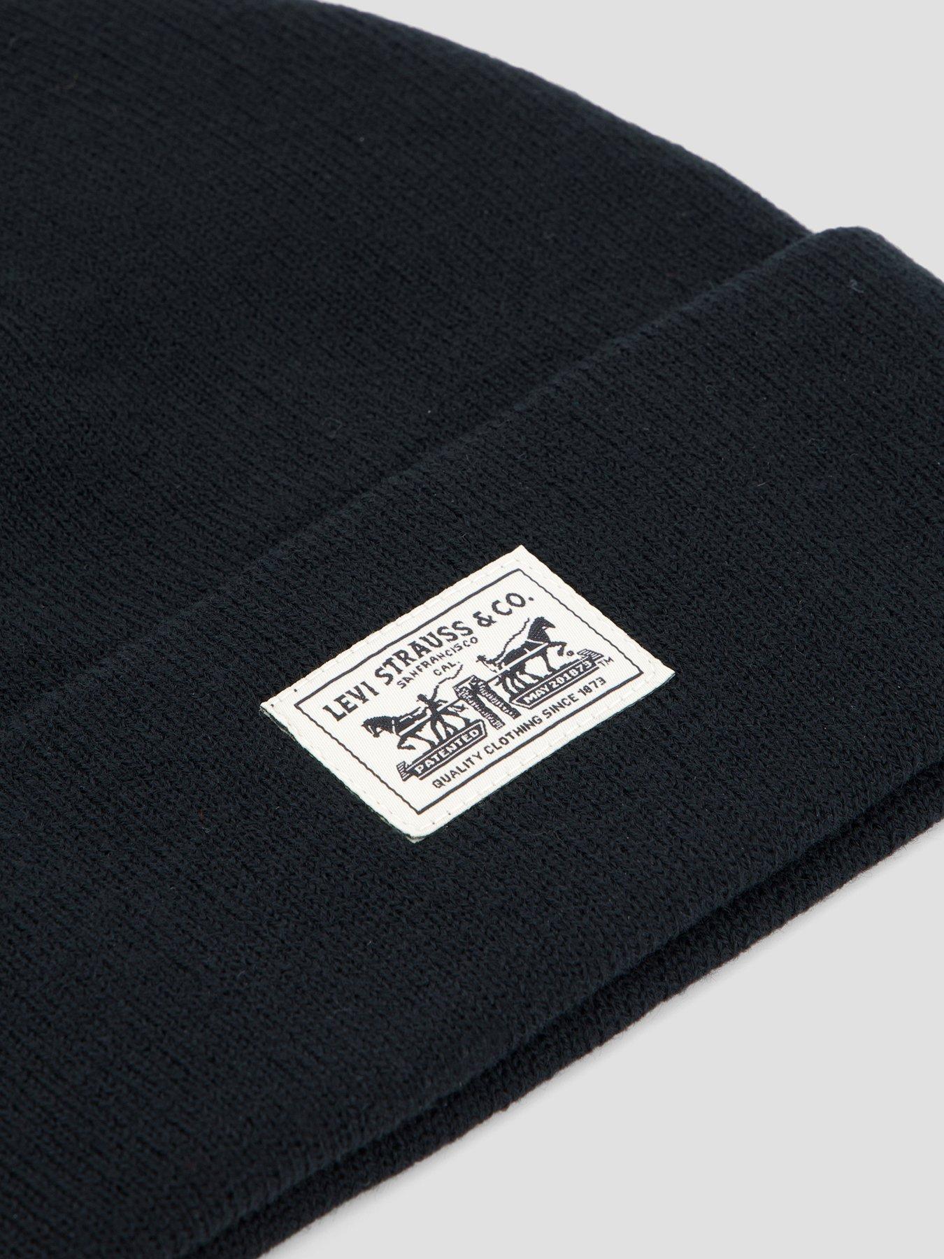 Image 3 of 4 of Levi's Mens Embarcadero Turn-Up Knitted Logo Beanie Hat - Black
