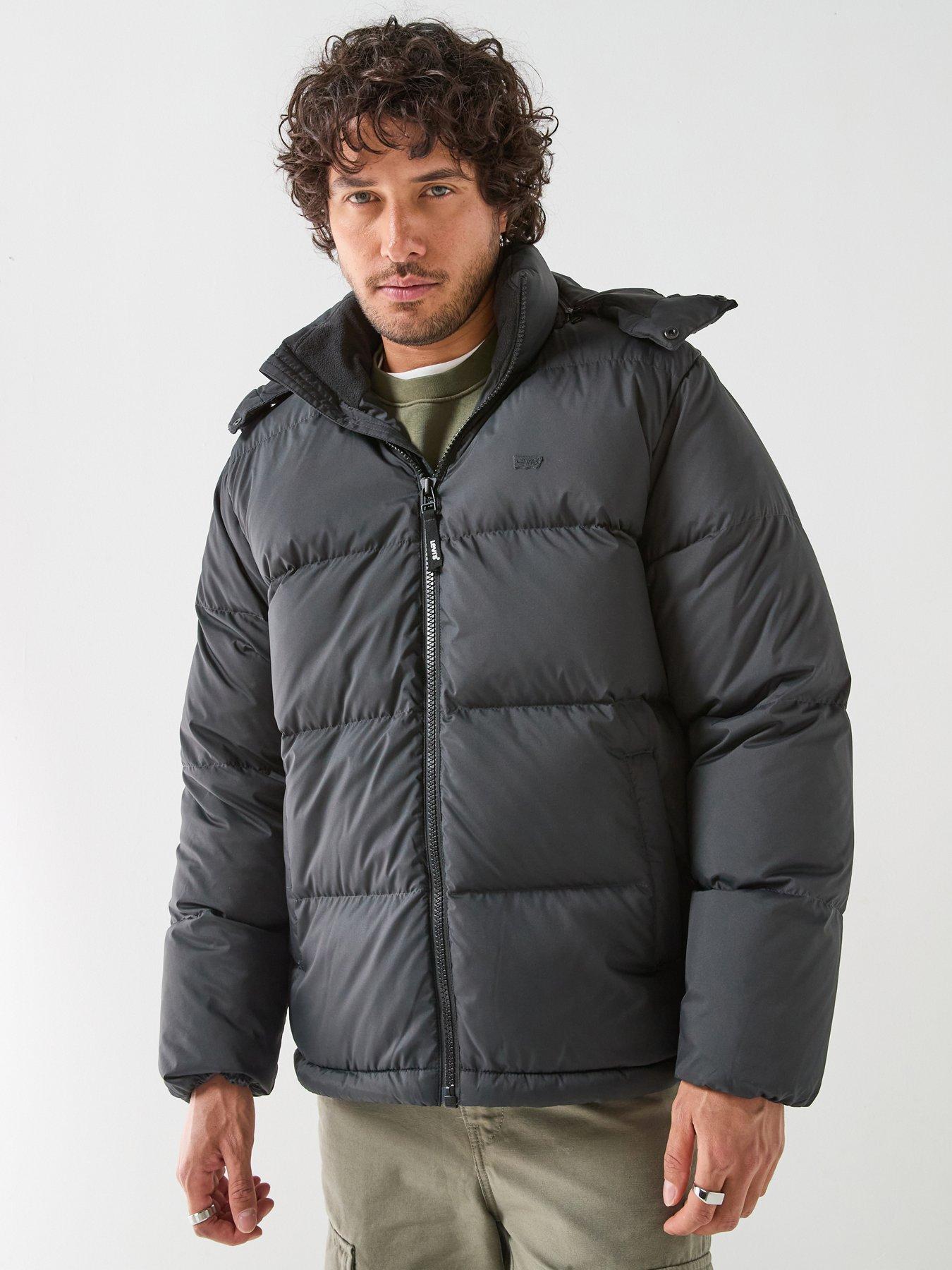 Image 1 of 6 of Levi's Mens Hooded Padded High Neck Coat - Black