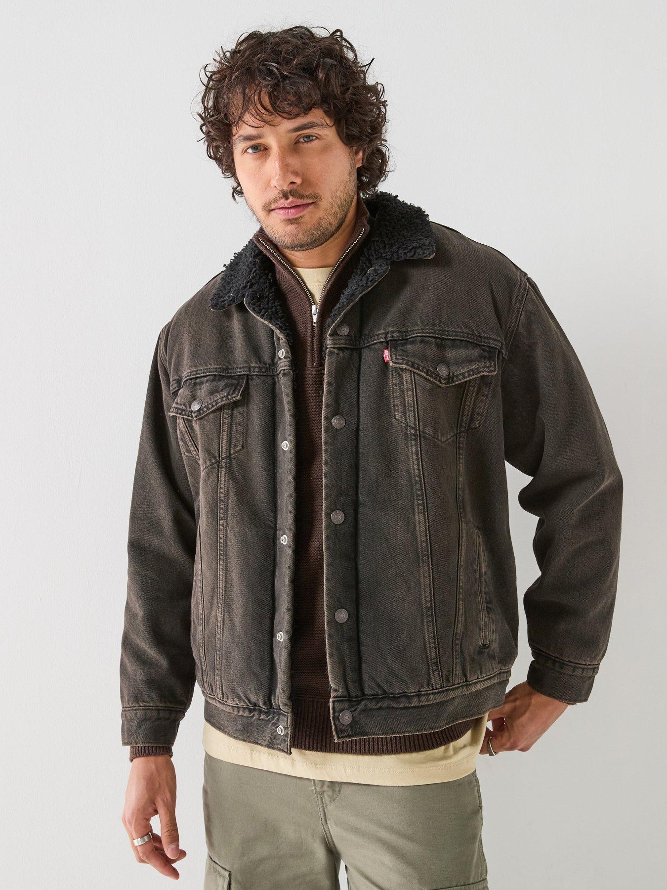 Image 1 of 6 of Levi's Mens Relaxed Fit Sherpa Trucker Jacket - Brown