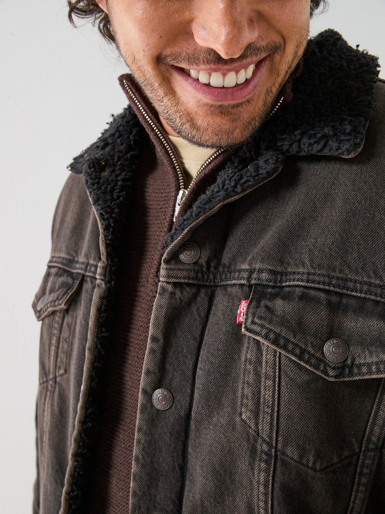Image 4 of 6 of Levi's Mens Relaxed Fit Sherpa Trucker Jacket - Brown