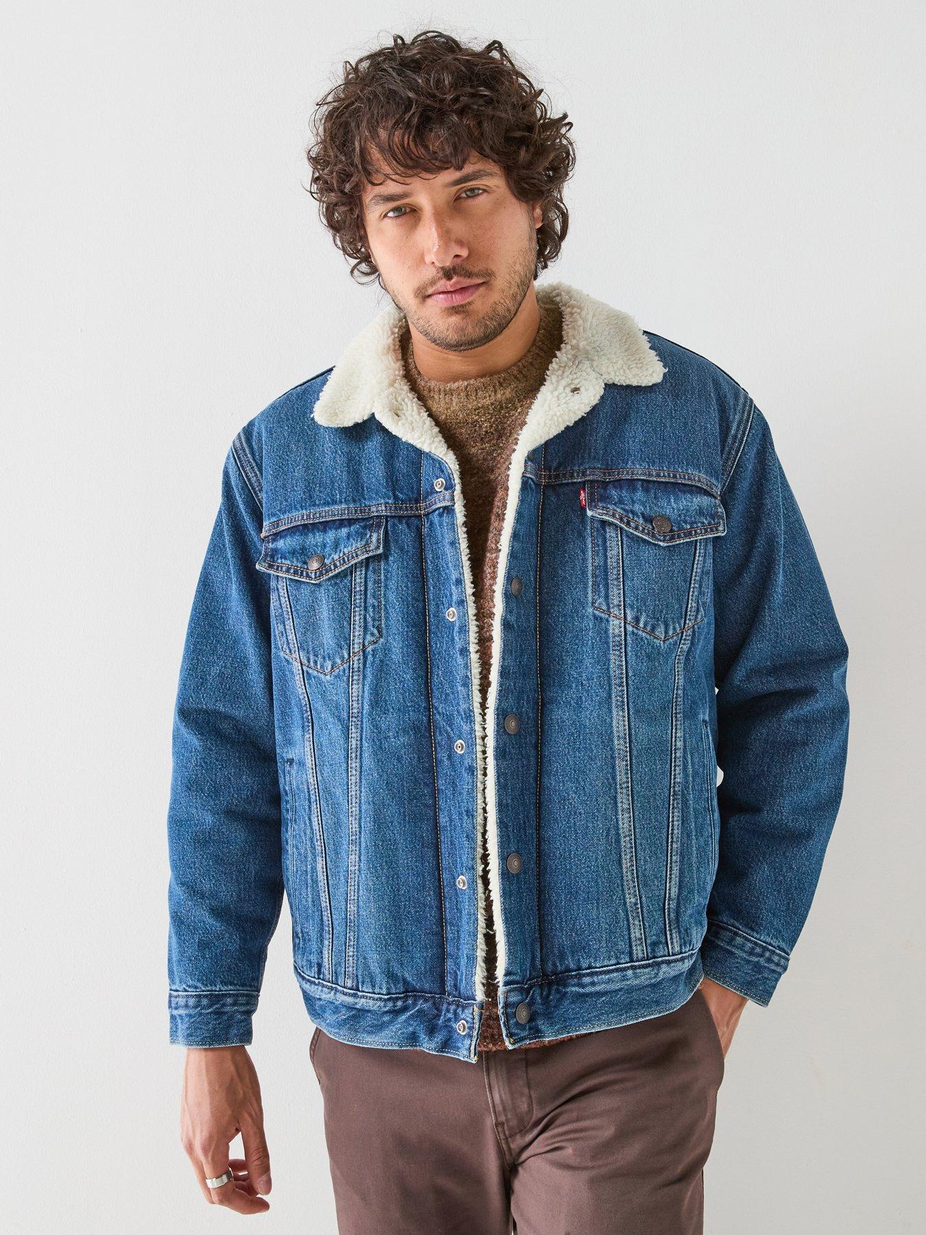Image 1 of 6 of Levi's Mens Relaxed Fit Sherpa Lined Denim Jacket - Dark Blue