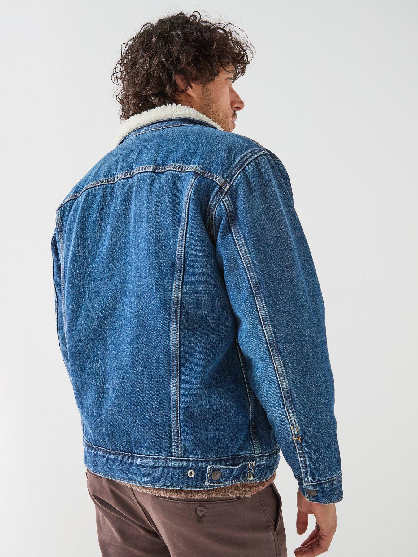 Image 2 of 6 of Levi's Mens Relaxed Fit Sherpa Lined Denim Jacket - Dark Blue