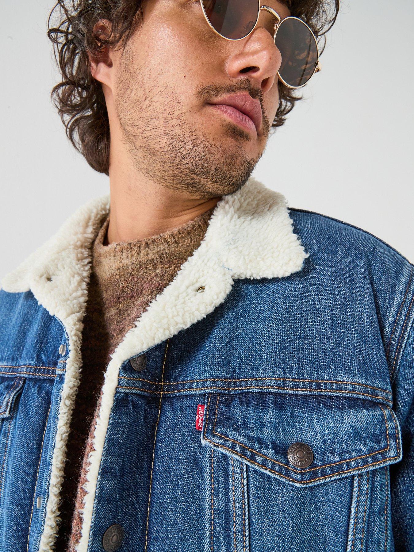 Image 4 of 6 of Levi's Mens Relaxed Fit Sherpa Lined Denim Jacket - Dark Blue