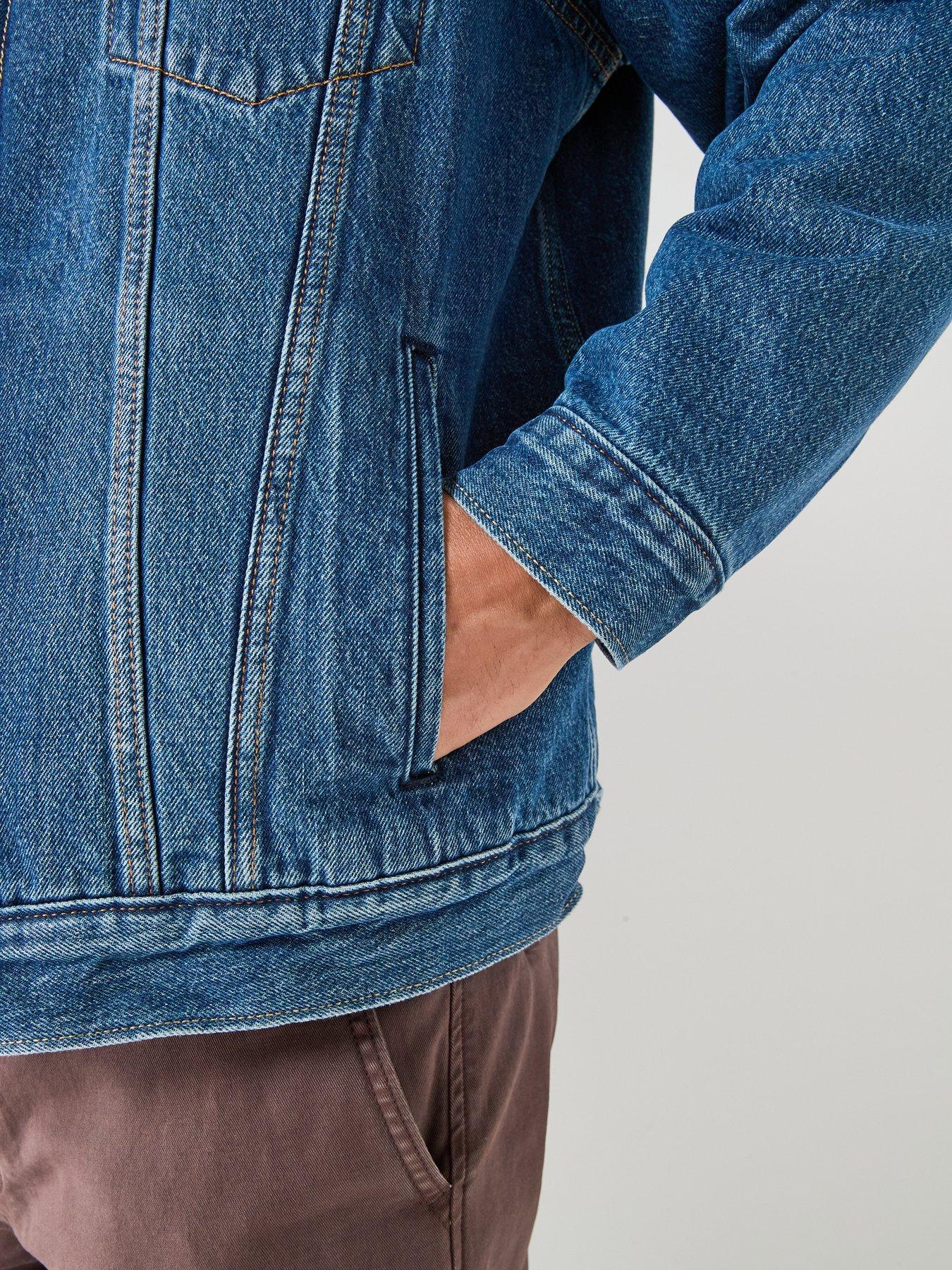 Image 5 of 6 of Levi's Mens Relaxed Fit Sherpa Lined Denim Jacket - Dark Blue