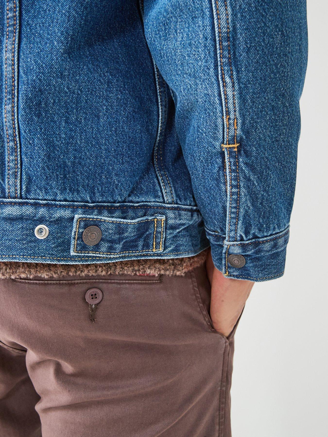 Image 6 of 6 of Levi's Mens Relaxed Fit Sherpa Lined Denim Jacket - Dark Blue