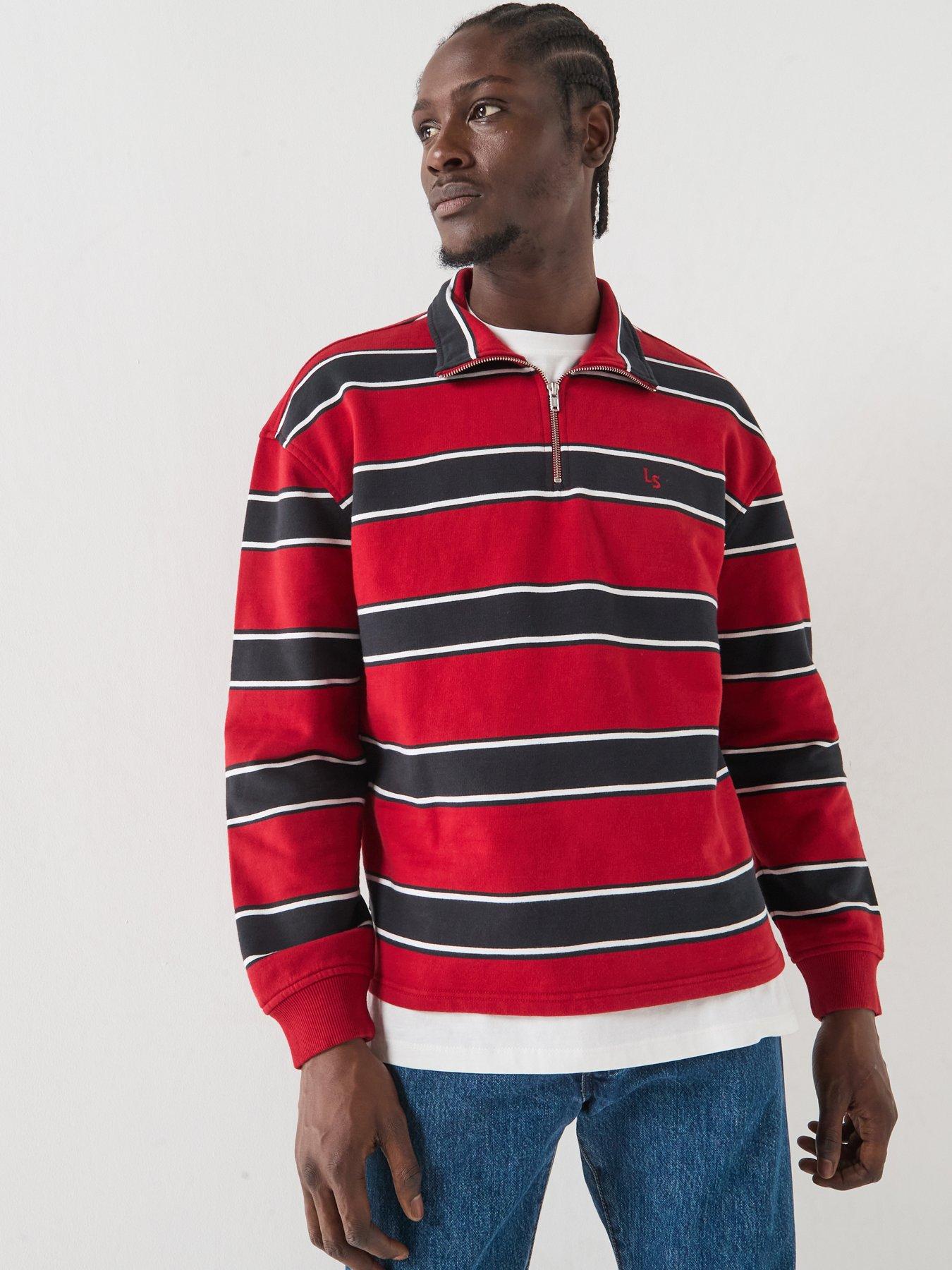 Image 1 of 5 of Levi's Cameron Stripe 1/4 Zip Sweatshirt - Red
