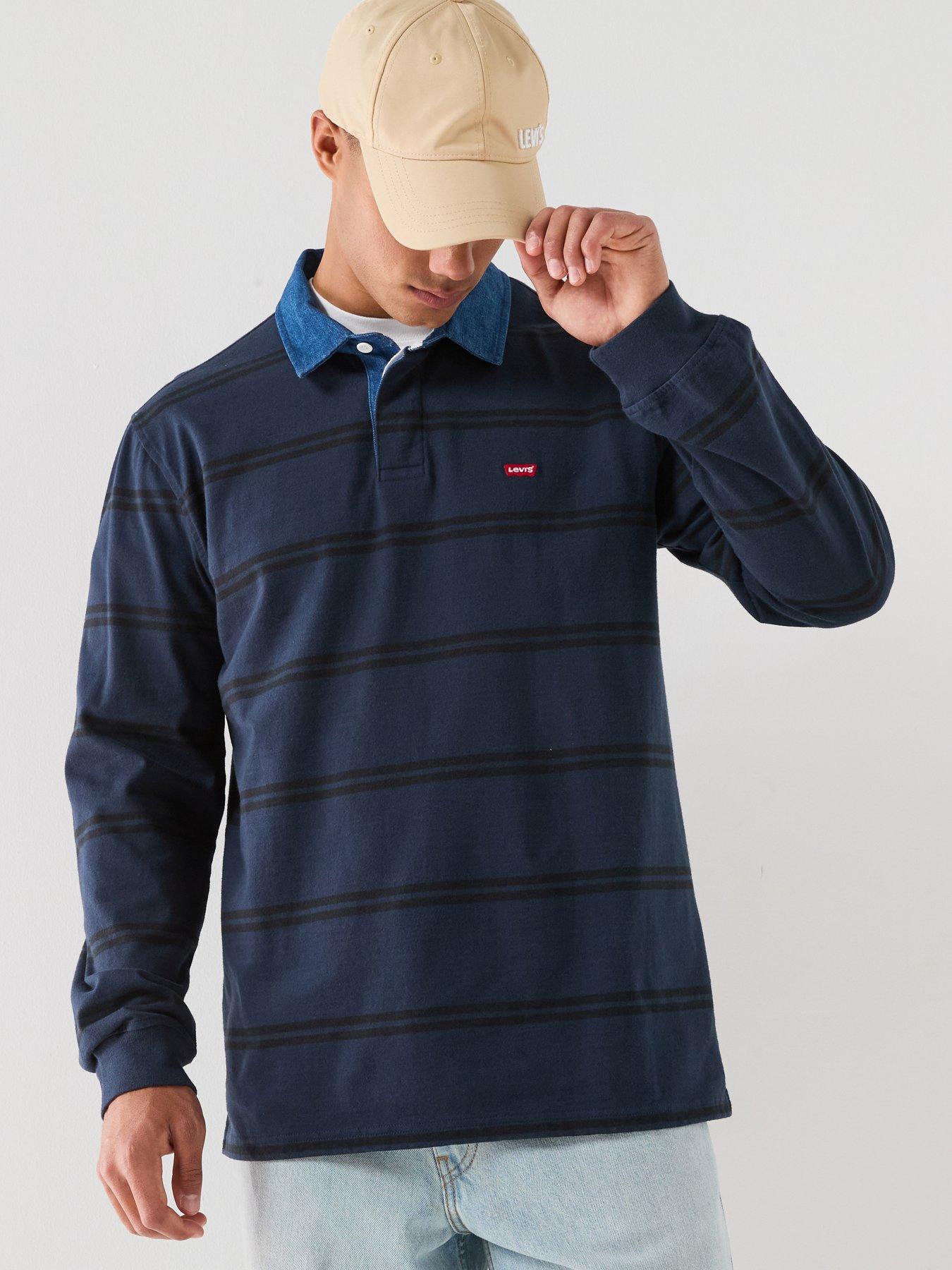 Image 1 of 6 of Levi's Classic Stripe Rugby Long Sleeve Polo Shirt - Blue