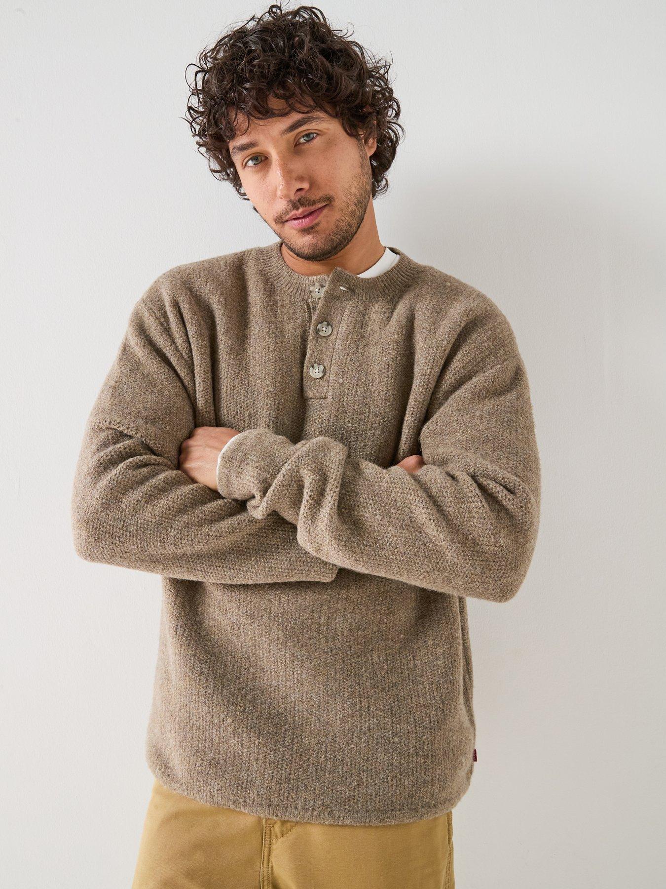 Image 1 of 6 of Levi's Mens Woodacre Henley Wool-Blend Stretch Jumper - Brown