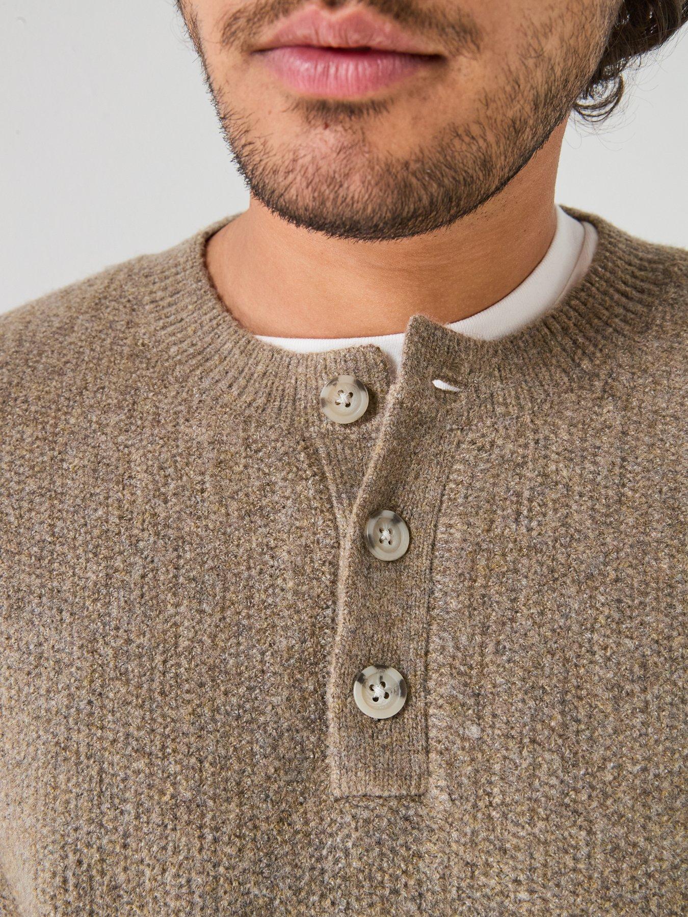 Image 4 of 6 of Levi's Mens Woodacre Henley Wool-Blend Stretch Jumper - Brown