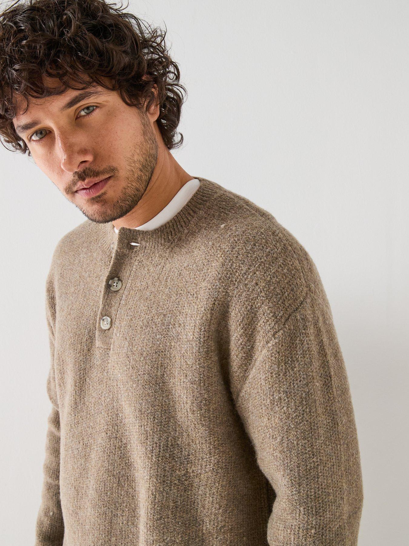 Image 5 of 6 of Levi's Mens Woodacre Henley Wool-Blend Stretch Jumper - Brown