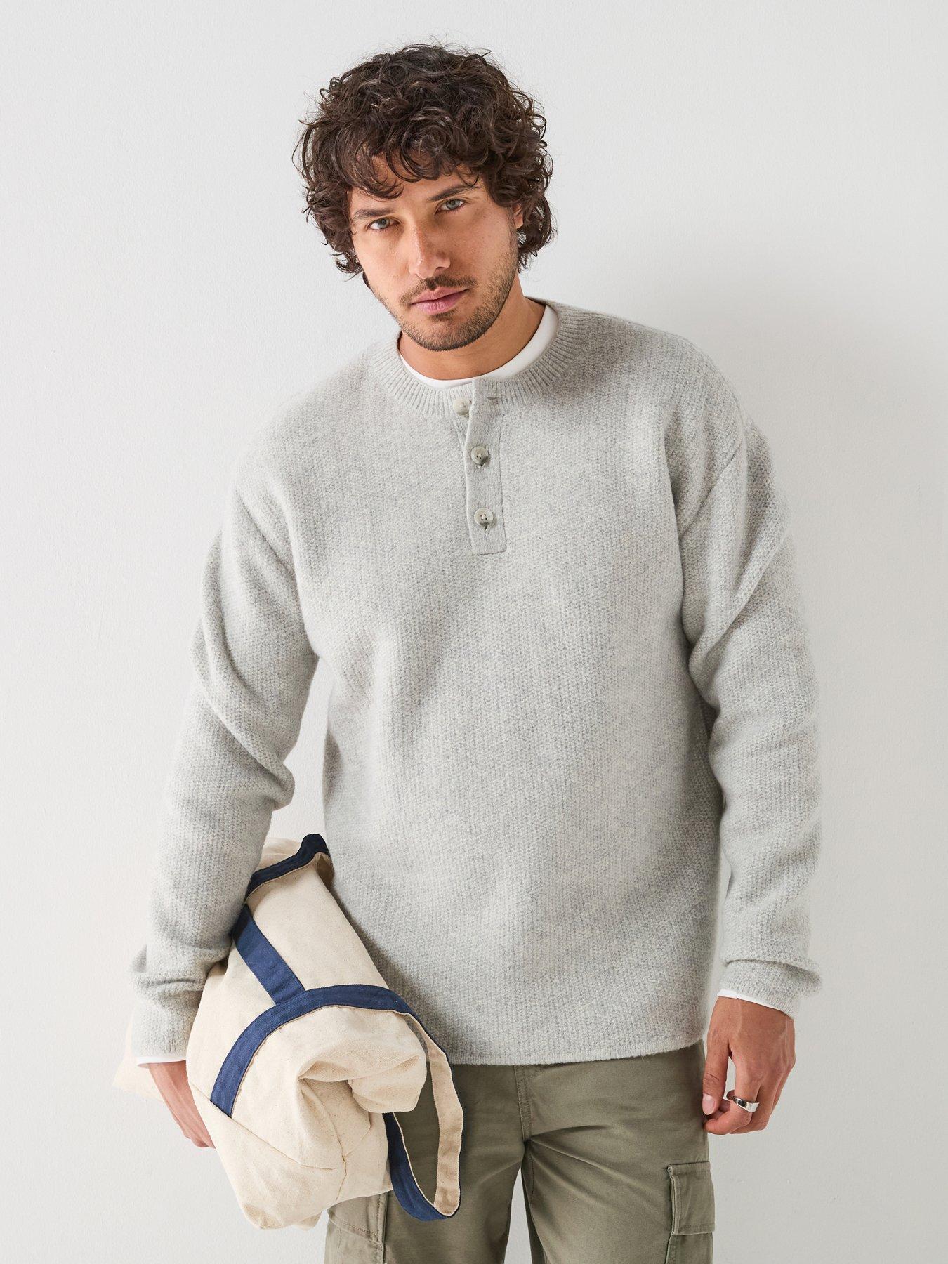 Image 1 of 6 of Levi's Mens Woodacre Henley Button Neck Marl Jumper - Grey