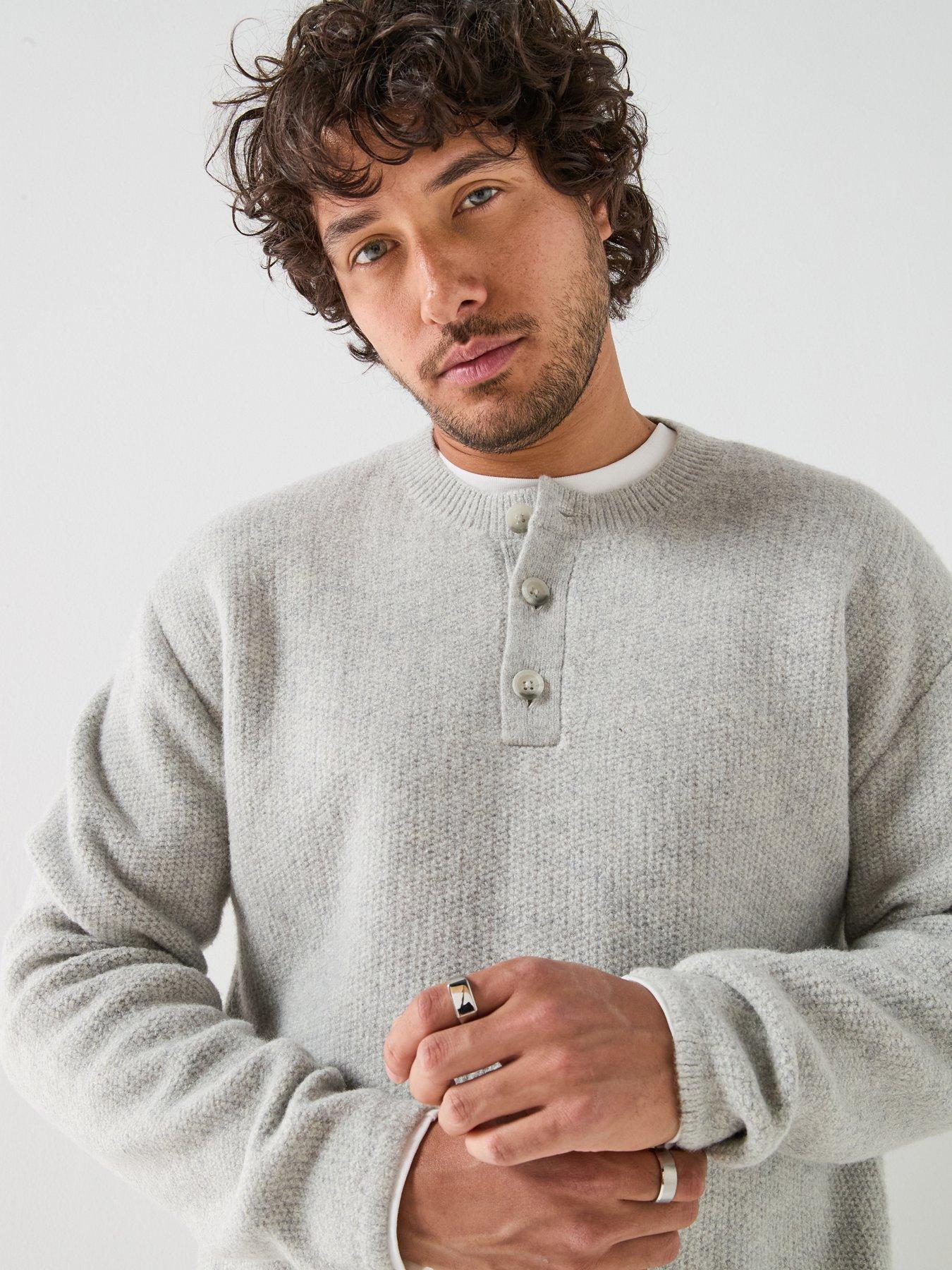Image 4 of 6 of Levi's Mens Woodacre Henley Button Neck Marl Jumper - Grey