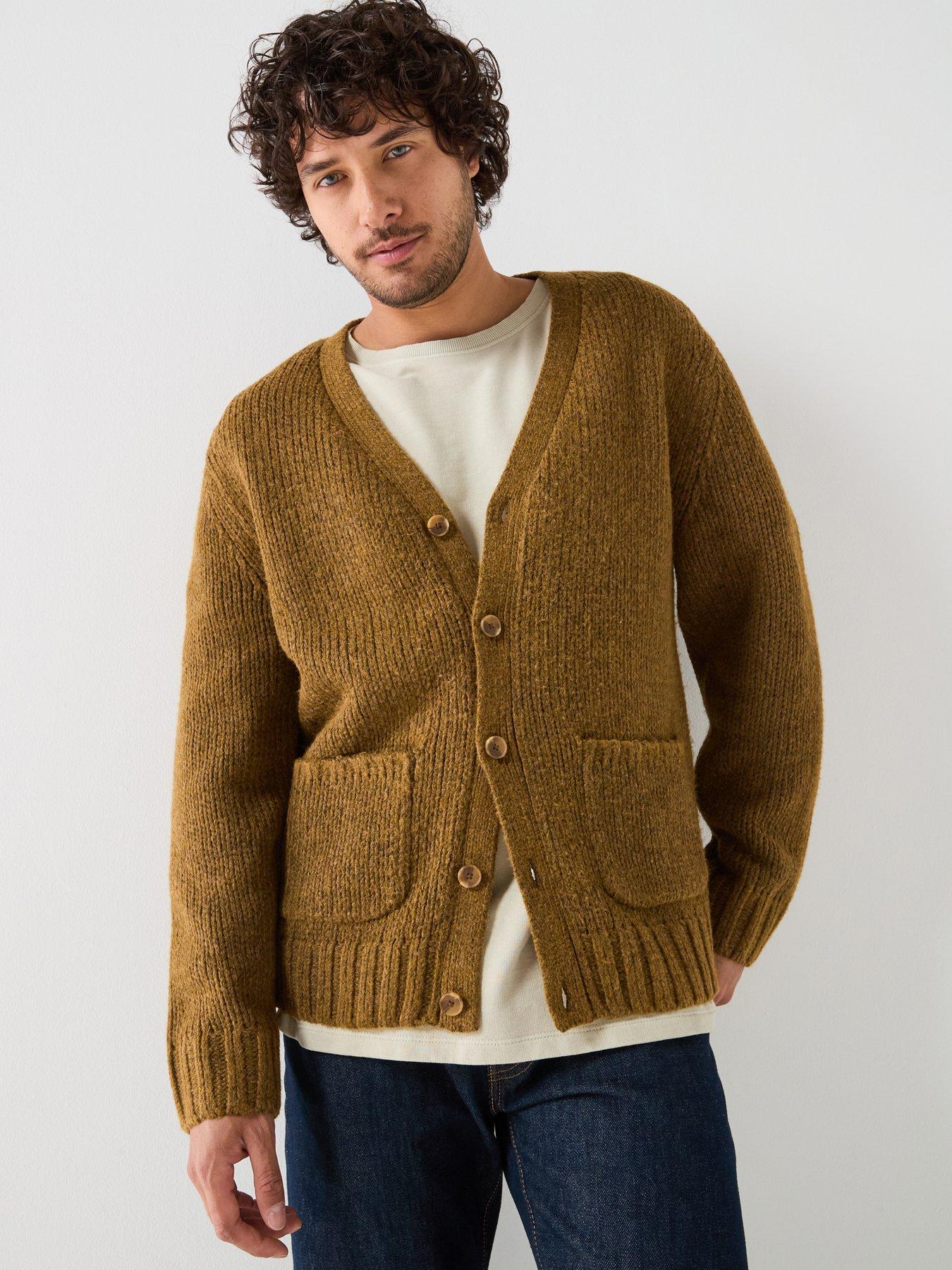 Image 1 of 6 of Levi's Mens Mammoth Chunky Knit V-Neck Button Through Cardigan - Brown
