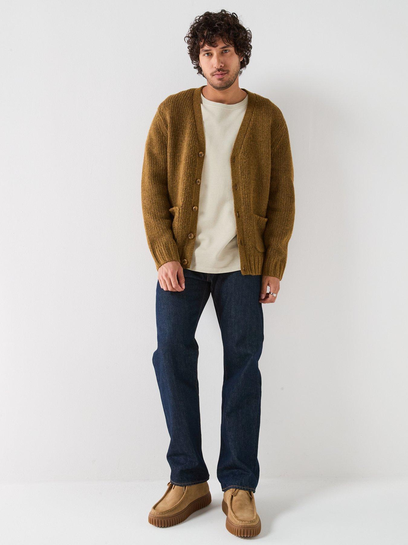 Image 3 of 6 of Levi's Mens Mammoth Chunky Knit V-Neck Button Through Cardigan - Brown