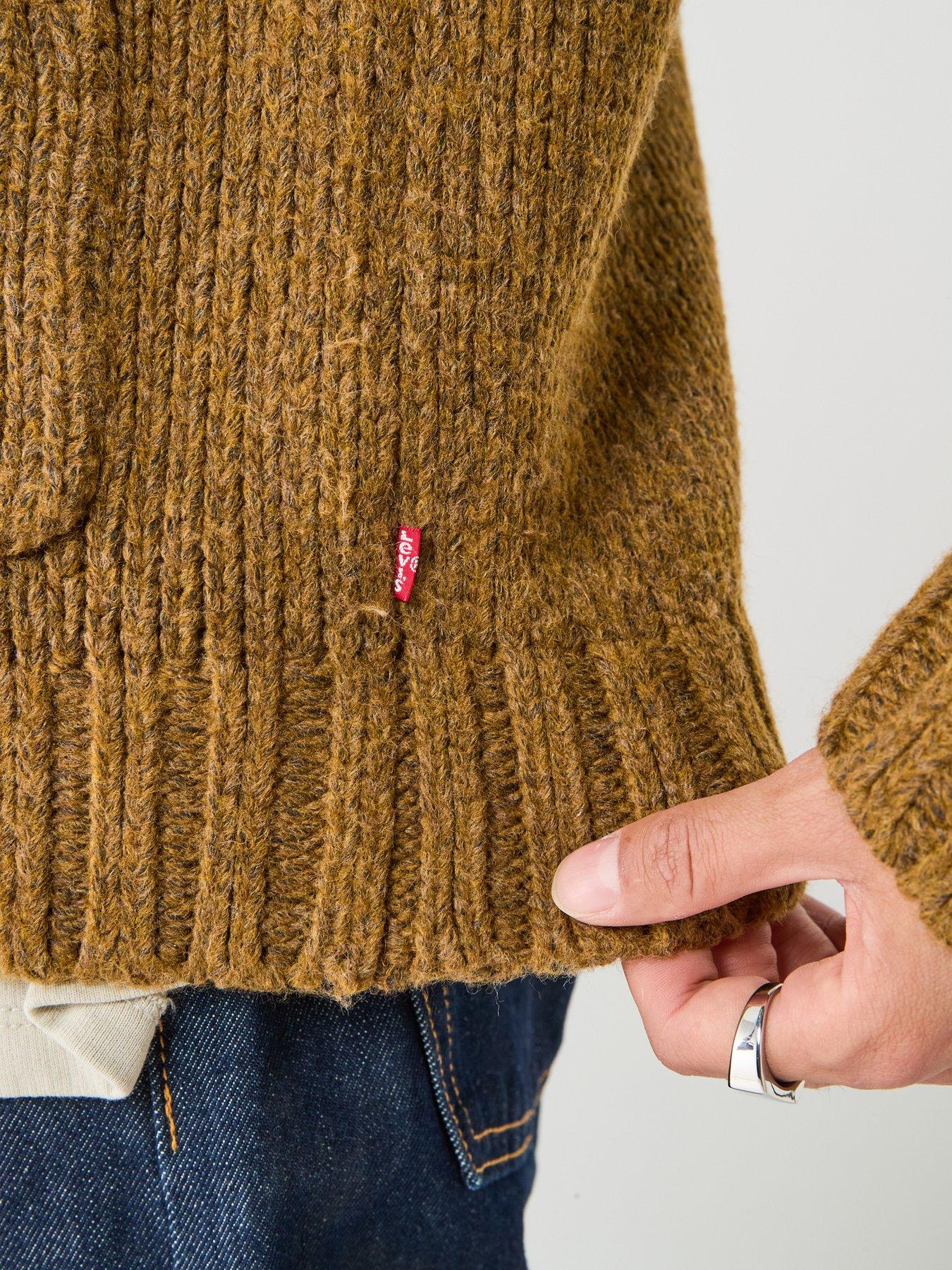 Image 6 of 6 of Levi's Mens Mammoth Chunky Knit V-Neck Button Through Cardigan - Brown