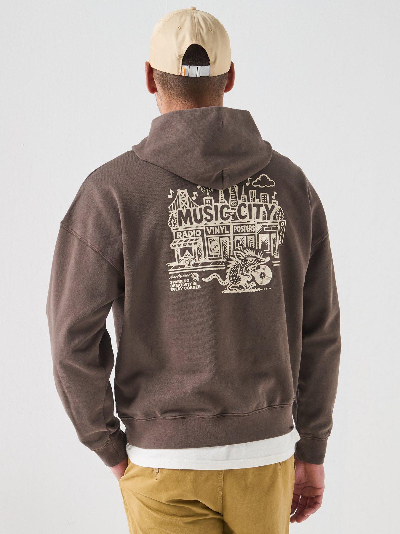 Image 1 of 6 of Levi's Men's Music City Vinyl Back Graphic Hoodie - Brown