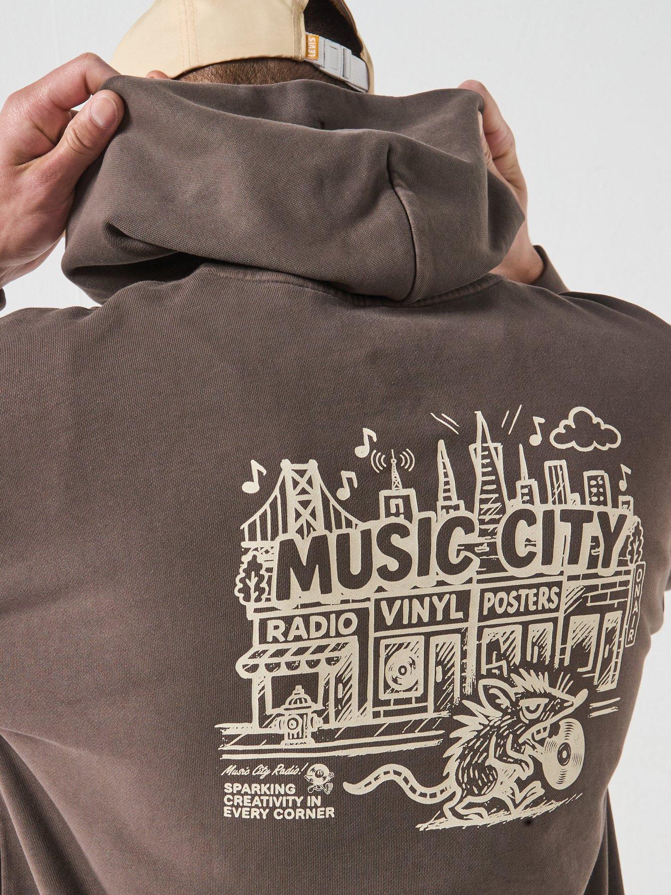 Image 2 of 6 of Levi's Men's Music City Vinyl Back Graphic Hoodie - Brown