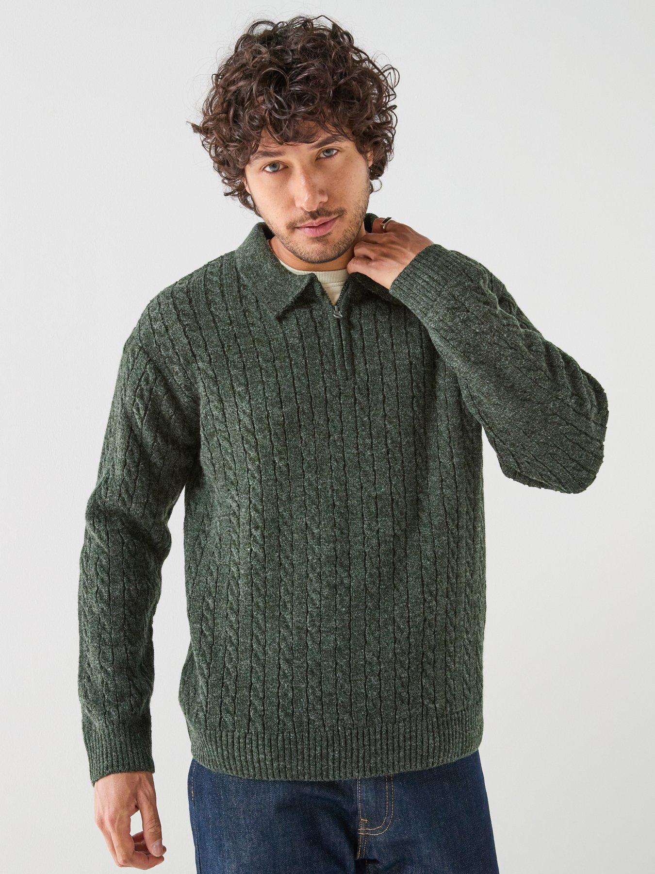 Image 1 of 6 of Levi's Mens Mason Cable Knit Quarter-Zip Collared Jumper - Green