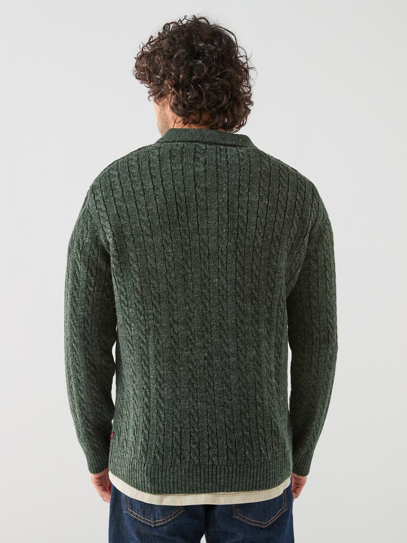 Image 2 of 6 of Levi's Mens Mason Cable Knit Quarter-Zip Collared Jumper - Green