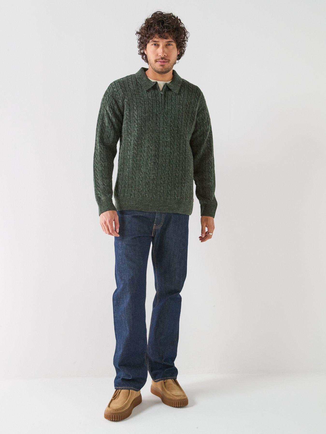 Image 3 of 6 of Levi's Mens Mason Cable Knit Quarter-Zip Collared Jumper - Green