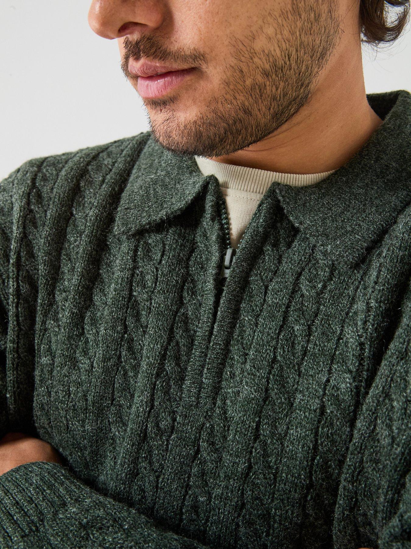 Image 4 of 6 of Levi's Mens Mason Cable Knit Quarter-Zip Collared Jumper - Green