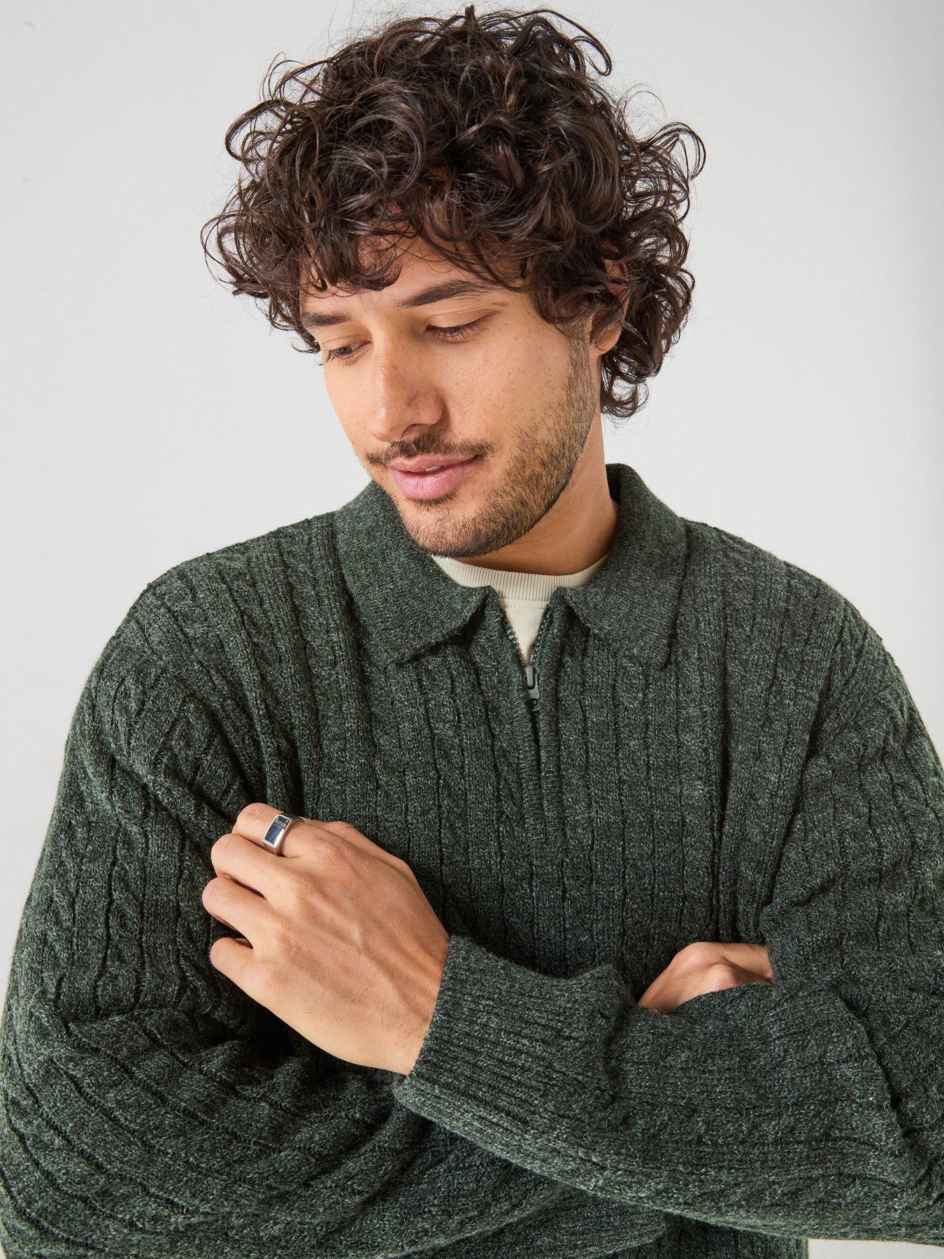 Image 5 of 6 of Levi's Mens Mason Cable Knit Quarter-Zip Collared Jumper - Green