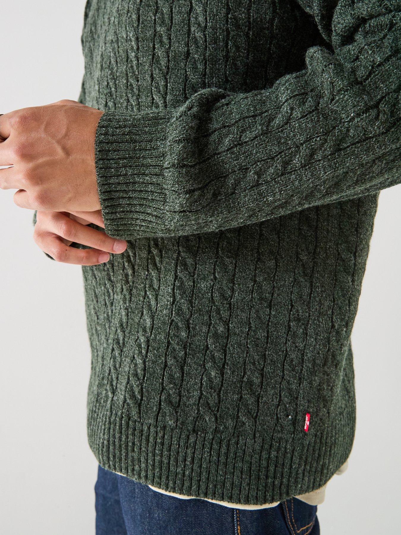 Image 6 of 6 of Levi's Mens Mason Cable Knit Quarter-Zip Collared Jumper - Green