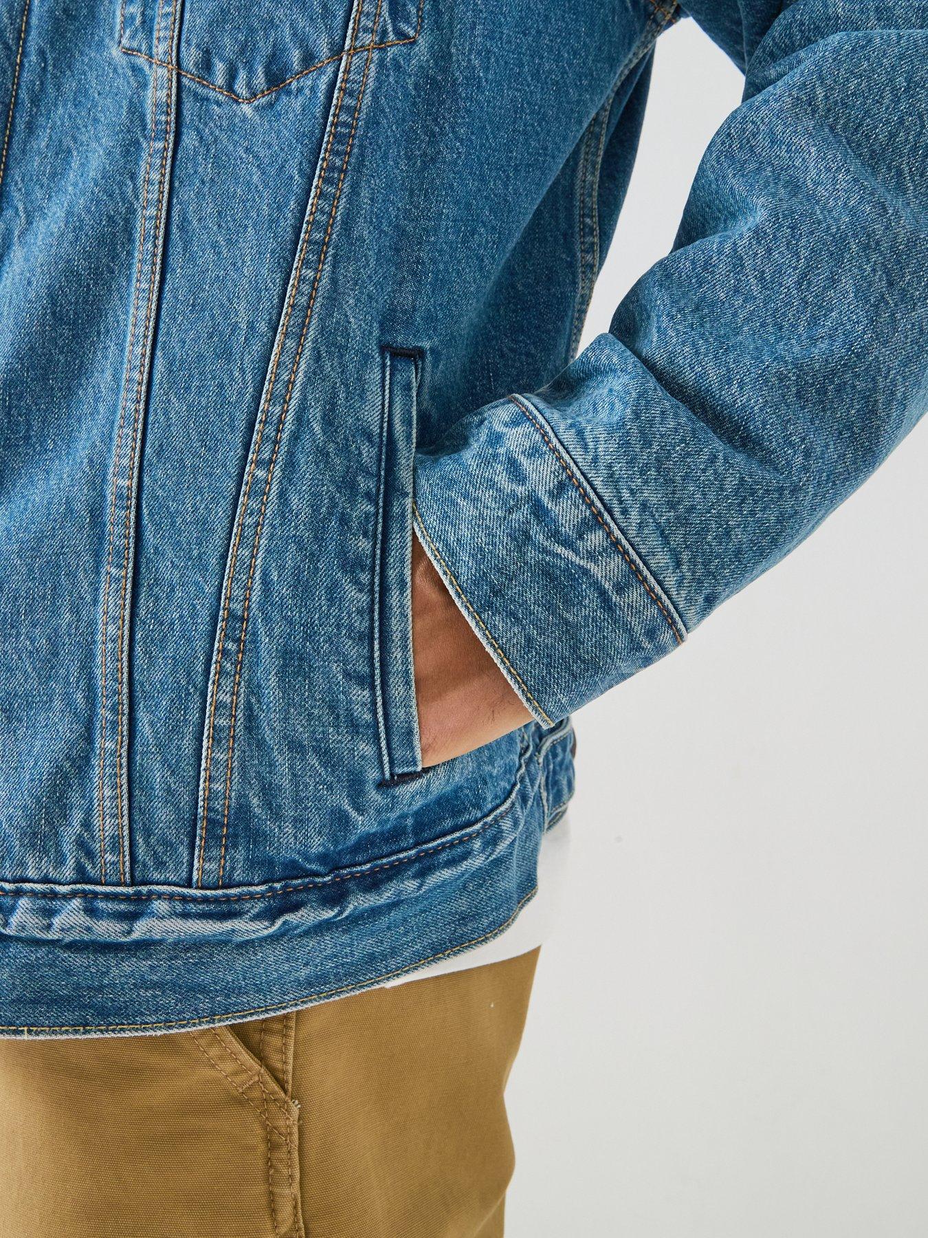 Image 4 of 6 of Levi's Mens Type 3 Sherpa Lined Button Front Denim Jacket - Blue