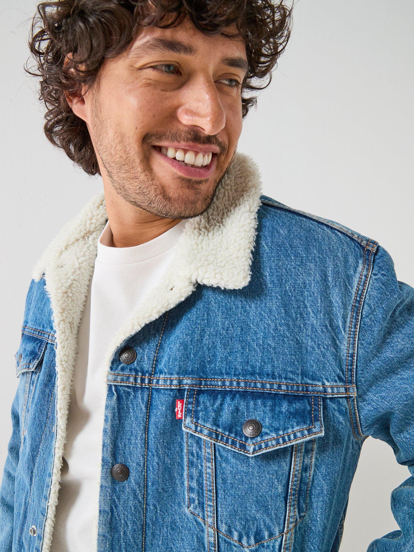 Image 5 of 6 of Levi's Mens Type 3 Sherpa Lined Button Front Denim Jacket - Blue