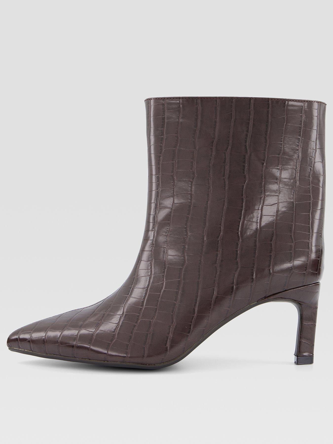 Image 1 of 7 of The Very Collection Womens Pointed Toe Croc-Effect Ankle Boots - Brown
