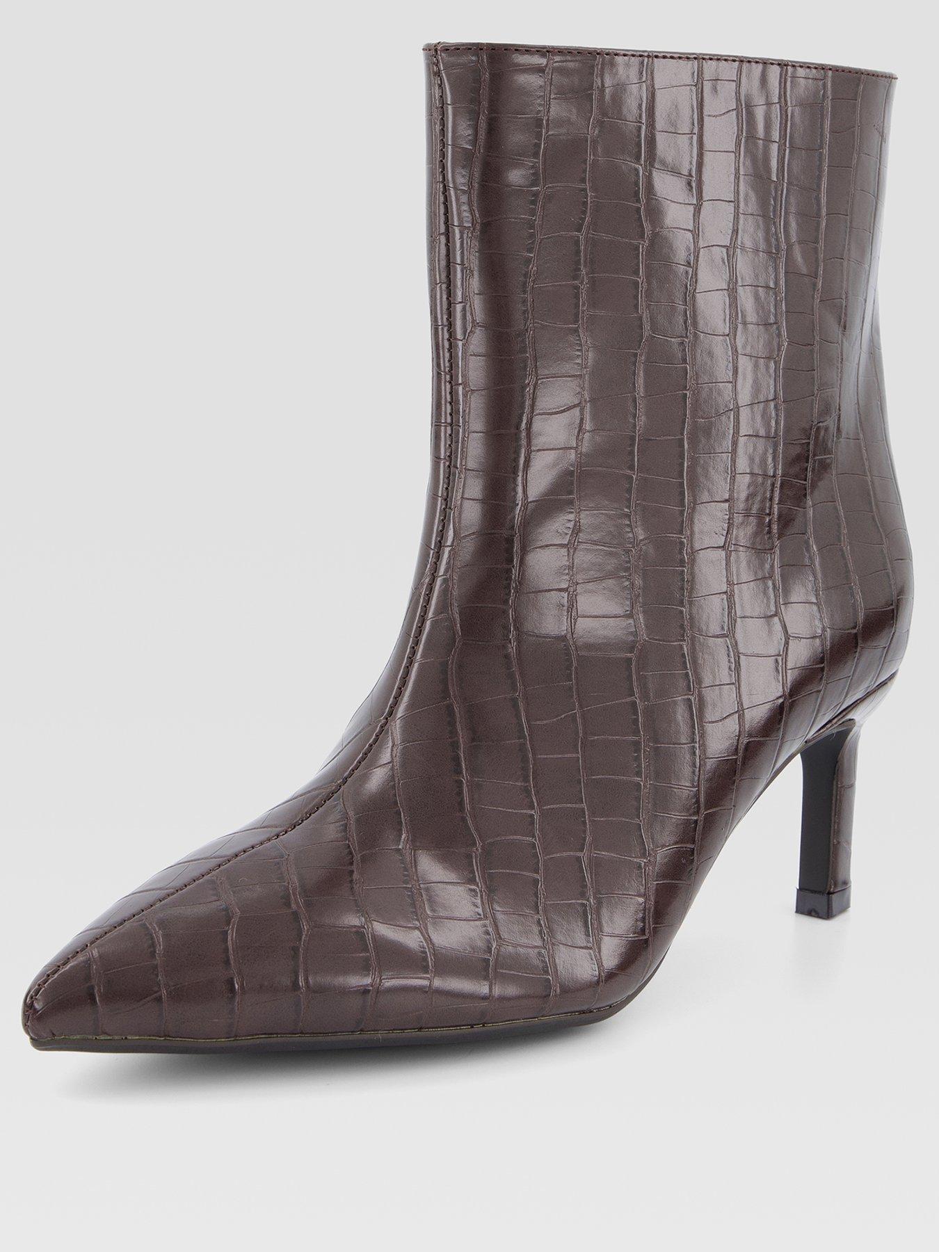 Image 2 of 7 of The Very Collection Womens Pointed Toe Croc-Effect Ankle Boots - Brown