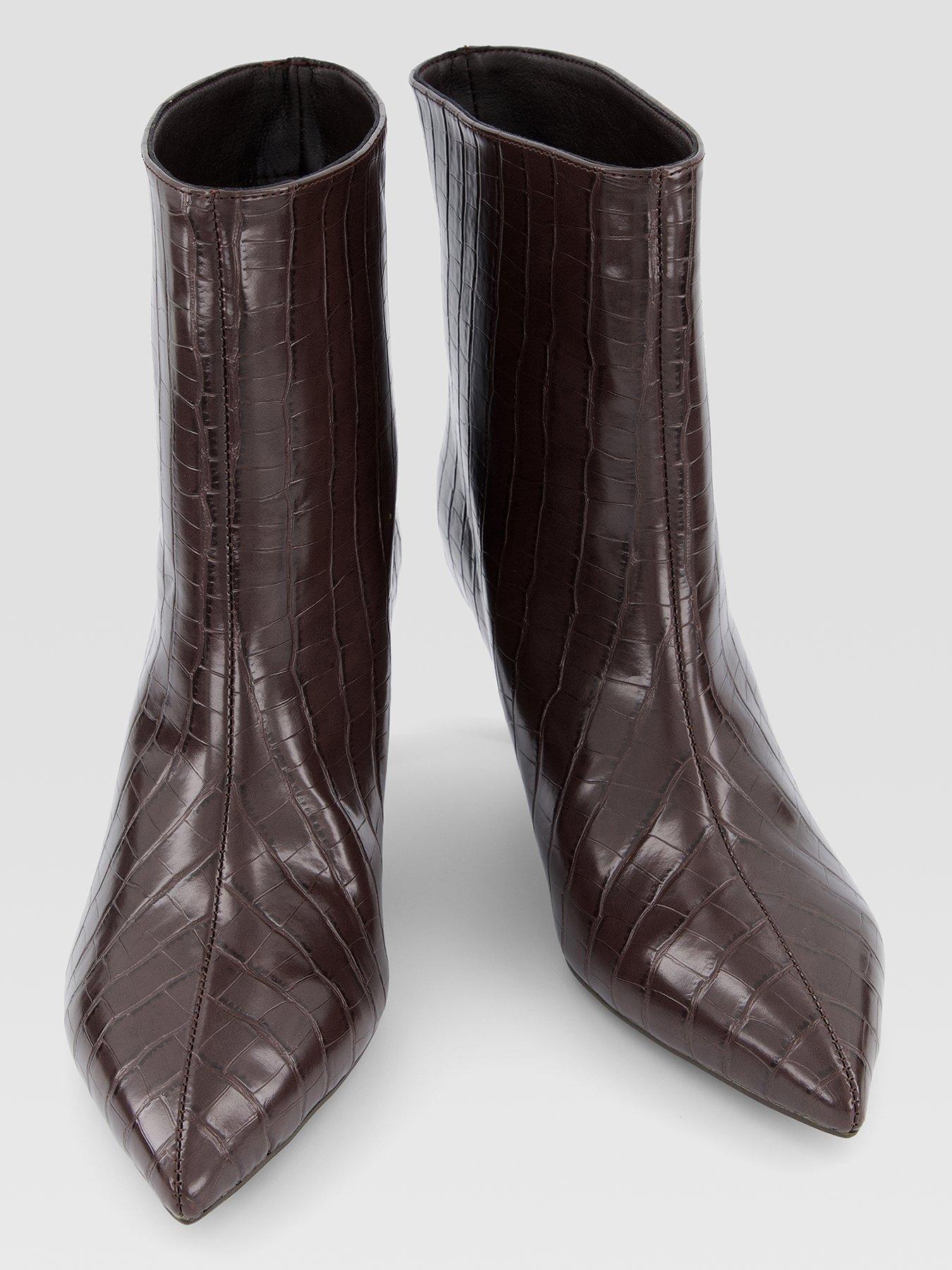 Image 3 of 7 of The Very Collection Womens Pointed Toe Croc-Effect Ankle Boots - Brown