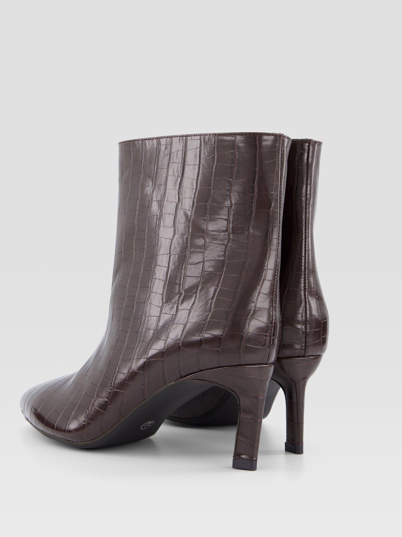 Image 5 of 7 of The Very Collection Womens Pointed Toe Croc-Effect Ankle Boots - Brown
