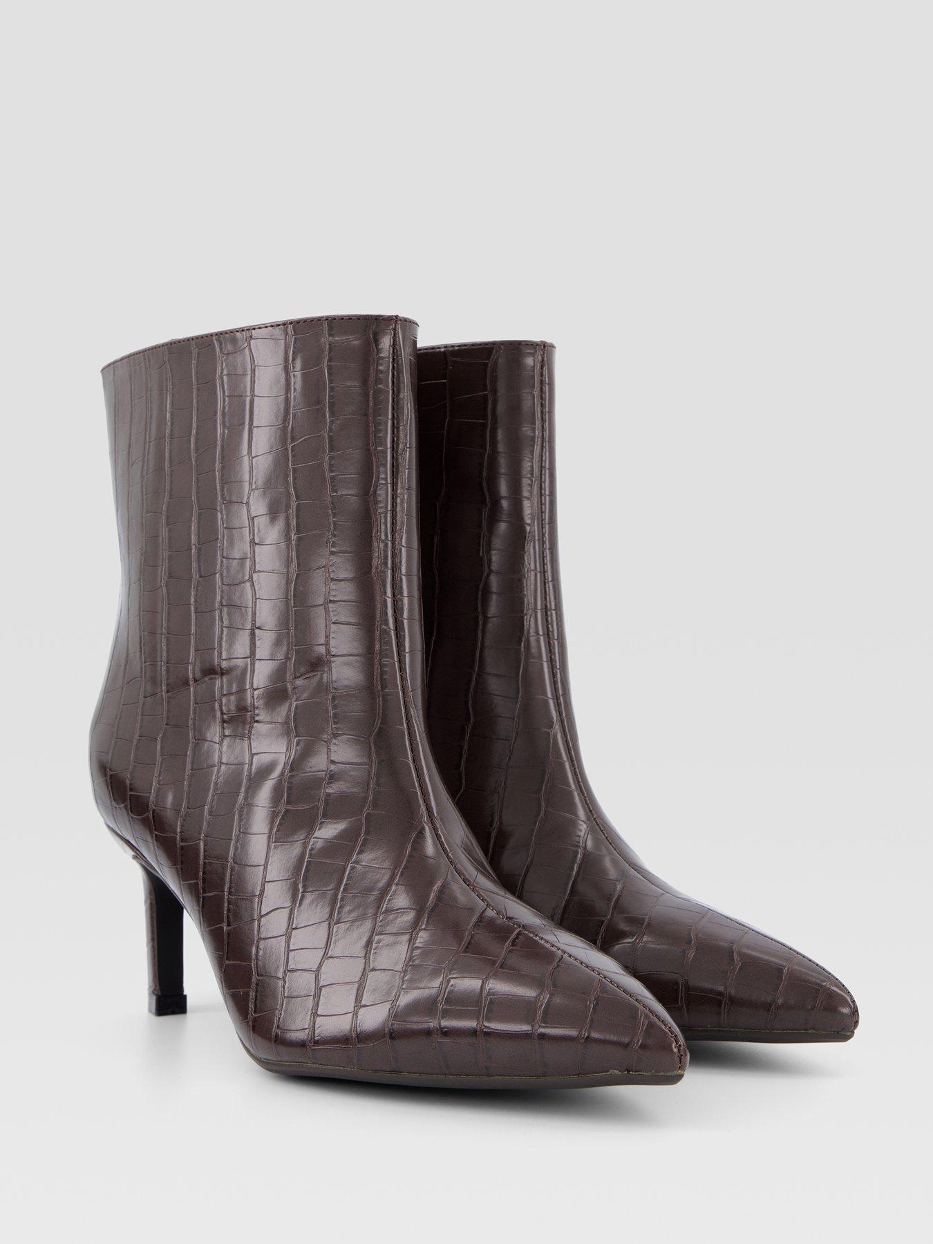 Image 6 of 7 of The Very Collection Womens Pointed Toe Croc-Effect Ankle Boots - Brown