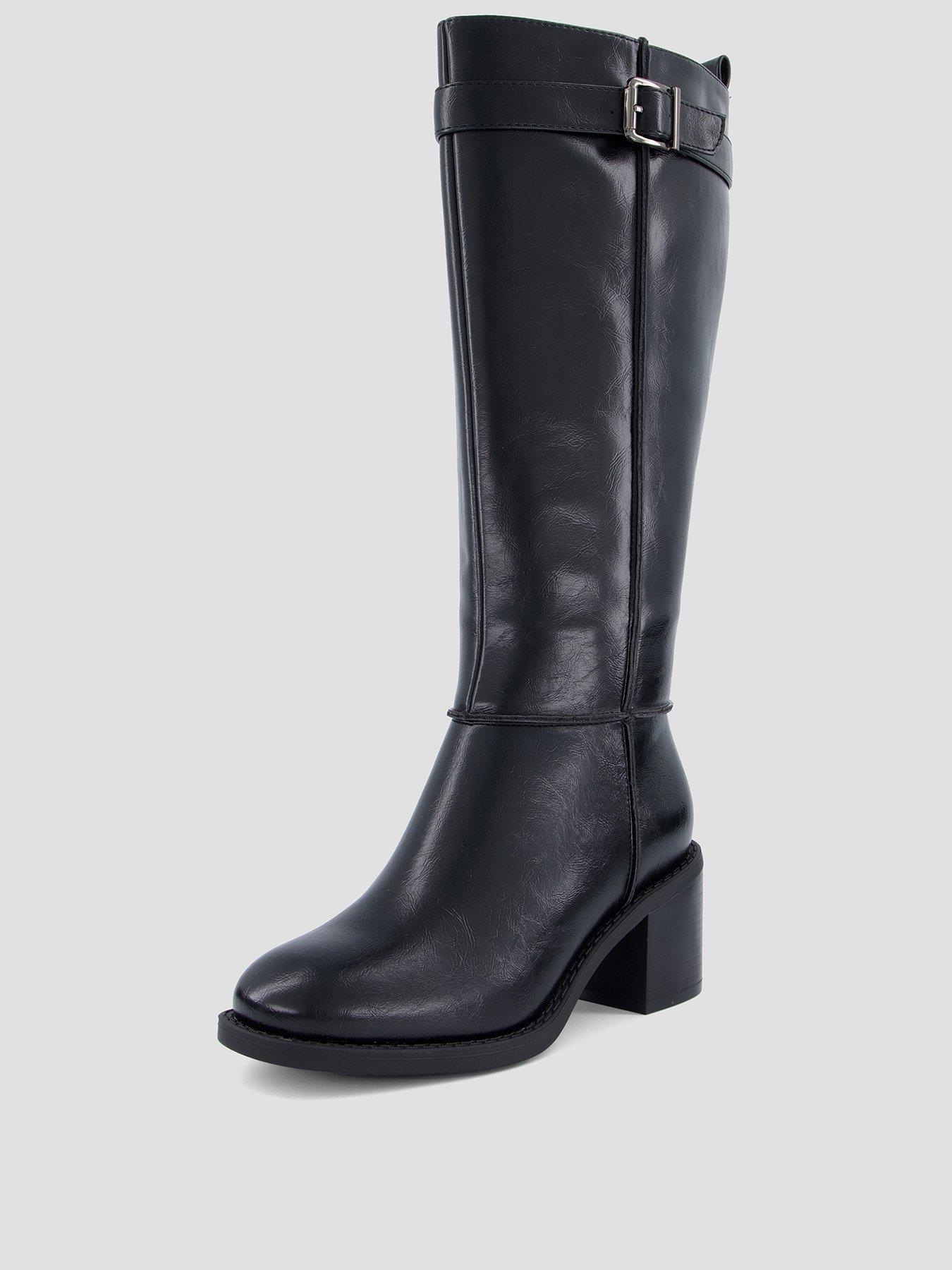 Image 2 of 8 of The Very Collection The Very Collection Womens Wide Fit Block Heel Knee High Boots - Black