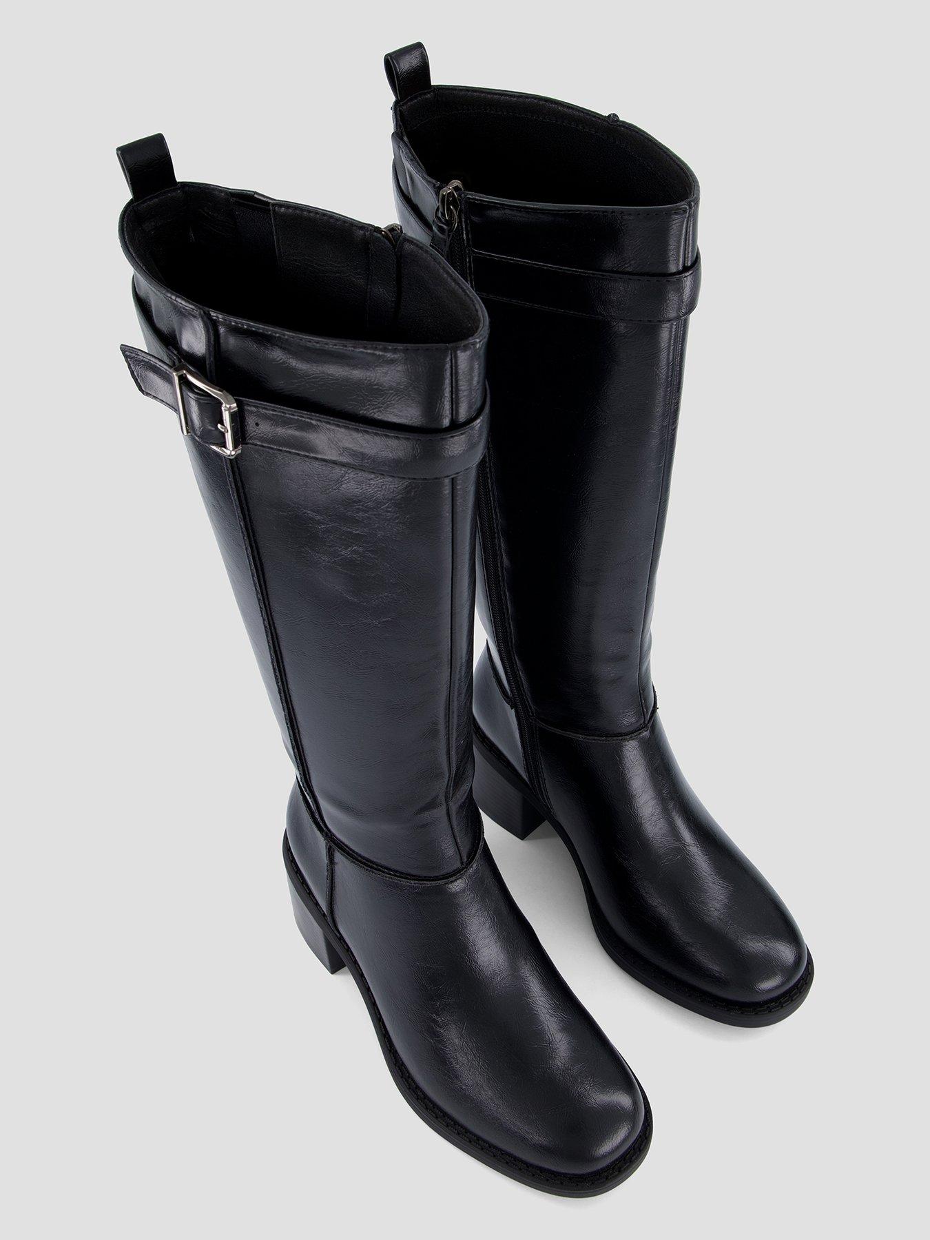 Image 4 of 8 of The Very Collection The Very Collection Womens Wide Fit Block Heel Knee High Boots - Black