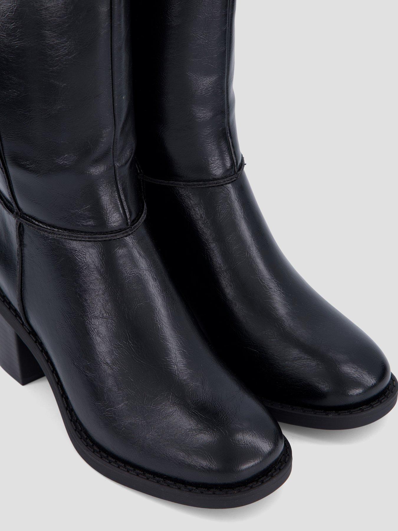 Image 6 of 8 of The Very Collection The Very Collection Womens Wide Fit Block Heel Knee High Boots - Black