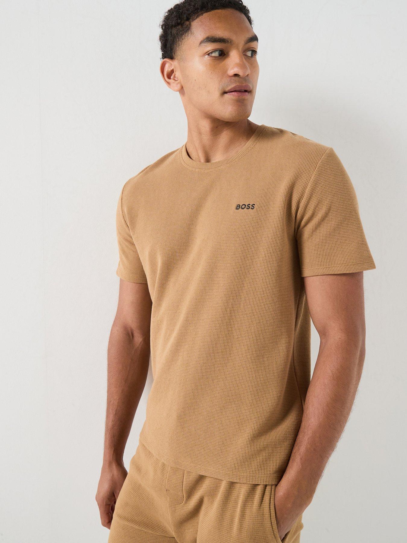 Image 1 of 6 of BOSS Regular Fit Waffle Loungewear T-Shirt - Light Beige
