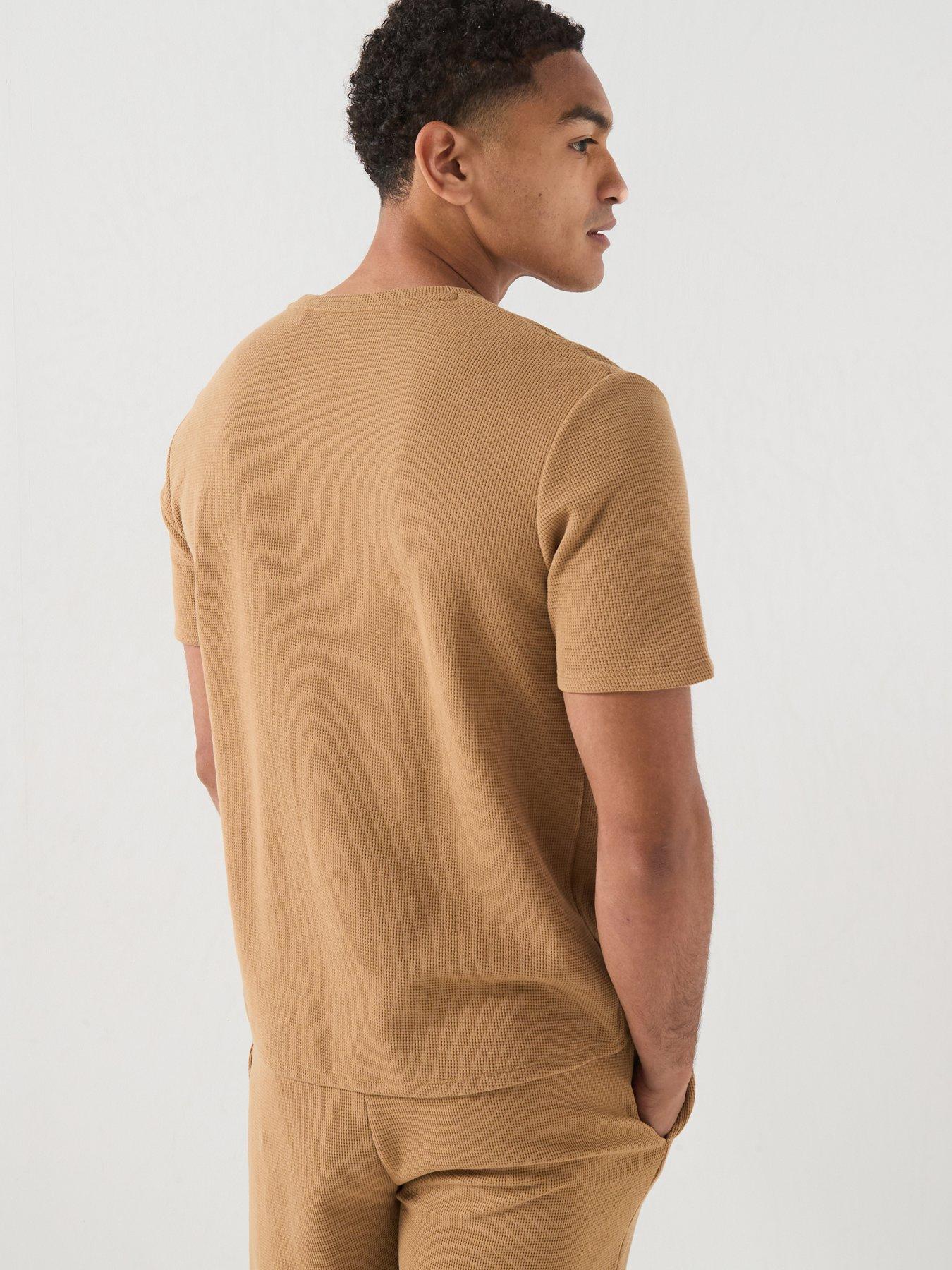 Image 2 of 6 of BOSS Regular Fit Waffle Loungewear T-Shirt - Light Beige
