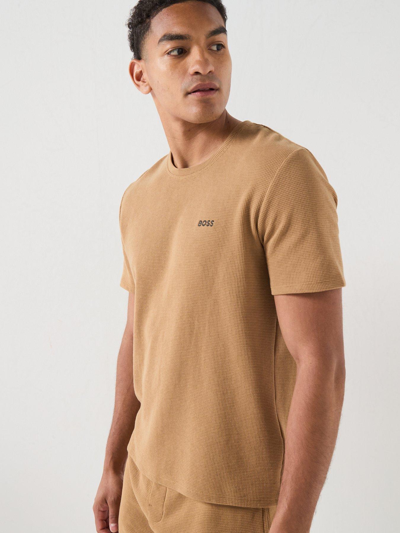 Image 4 of 6 of BOSS Regular Fit Waffle Loungewear T-Shirt - Light Beige