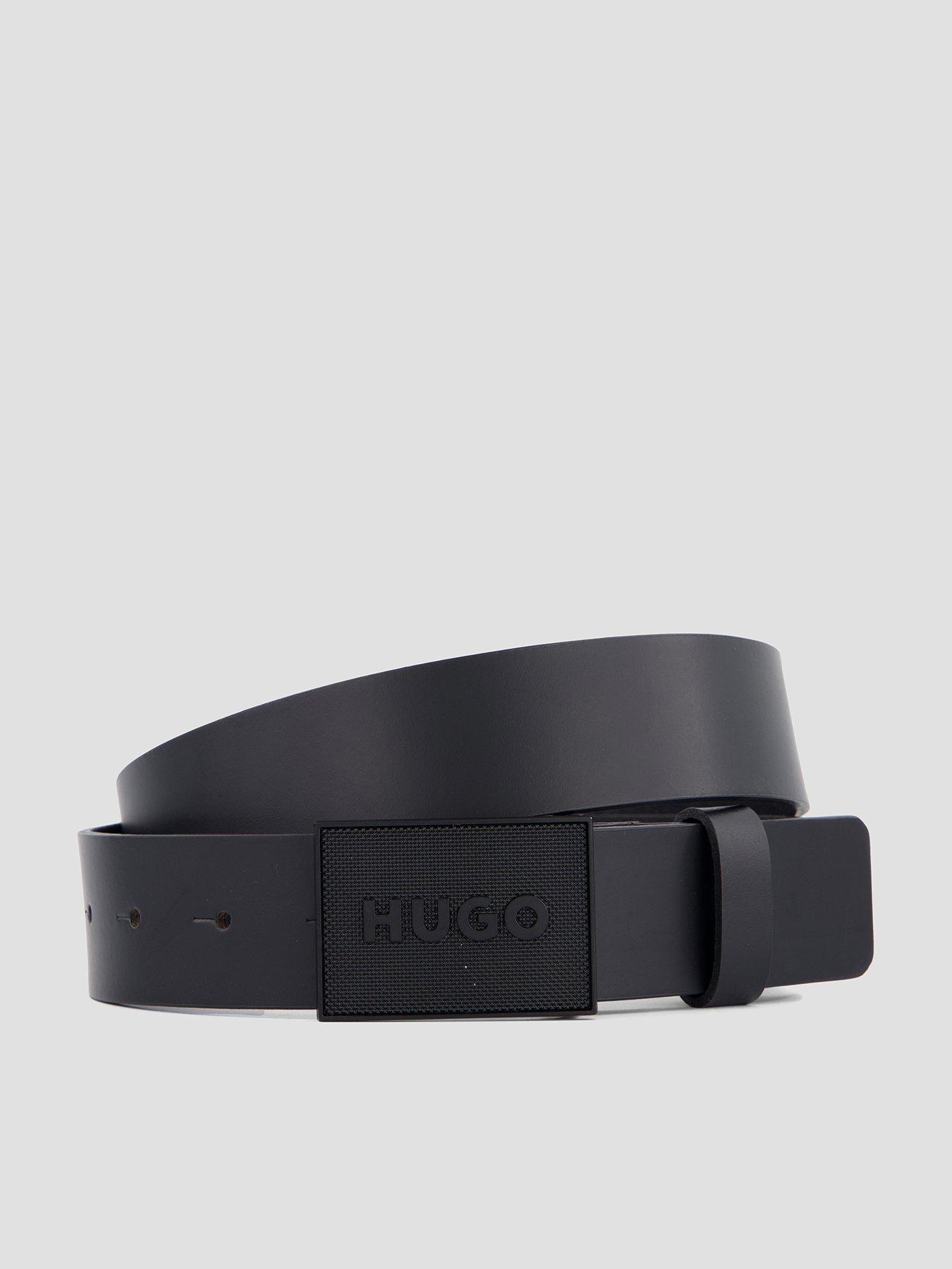 HUGO Hugo Gethon Tonal Plaque Leather Belt - Black