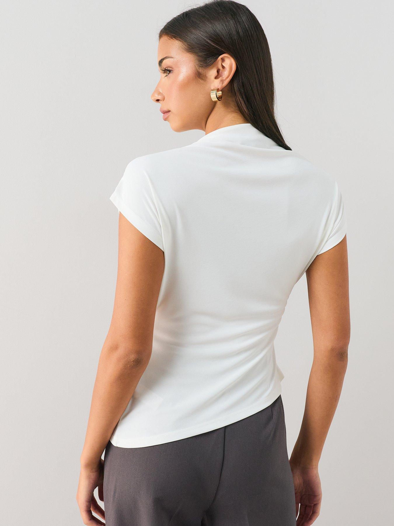 Image 2 of 7 of The Very Collection Draped Grown On Sleeve Top - Ecru