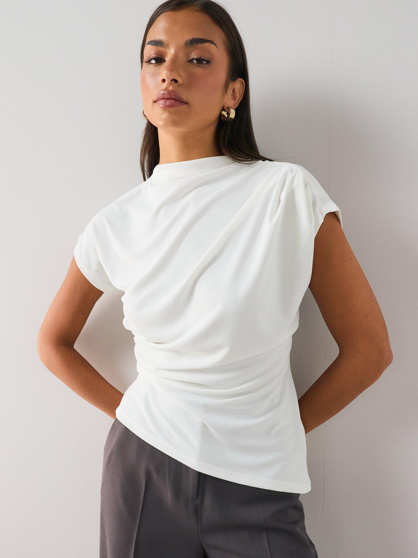 Image 4 of 7 of The Very Collection Draped Grown On Sleeve Top - Ecru