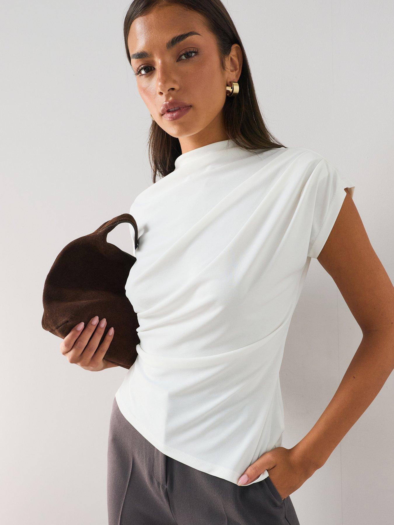 Image 5 of 7 of The Very Collection Draped Grown On Sleeve Top - Ecru