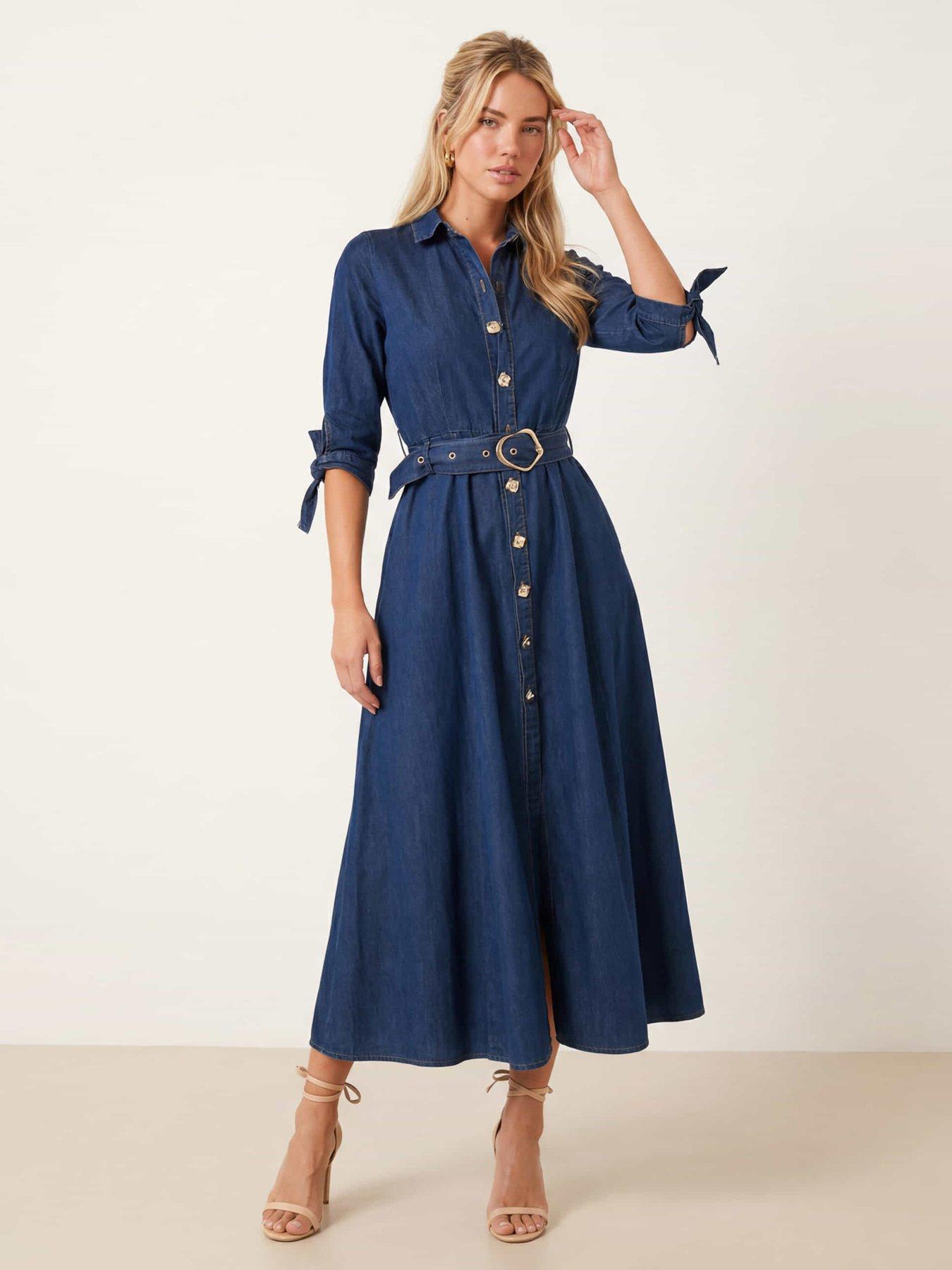 Style Cheat Denim Daphne Belted Shirt Dress - Blue