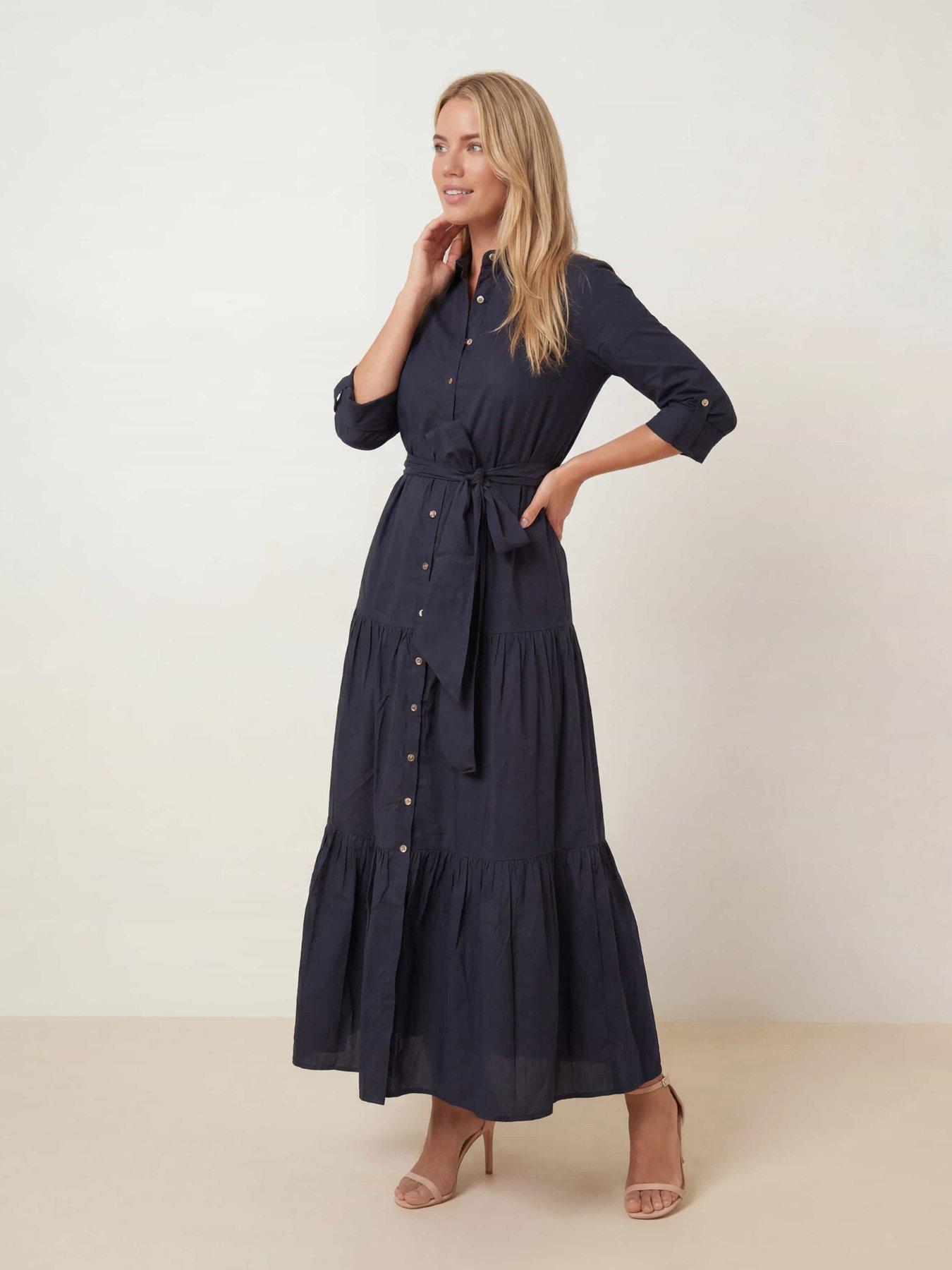 Style Cheat Cotton Tiered Shirt Dress - Navy