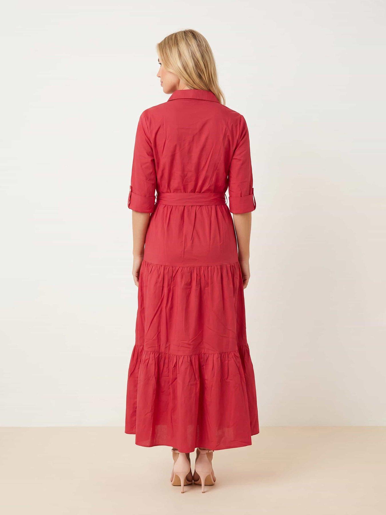 Image 2 of 3 of Style Cheat Cotton Tiered Shirt Dress - Red