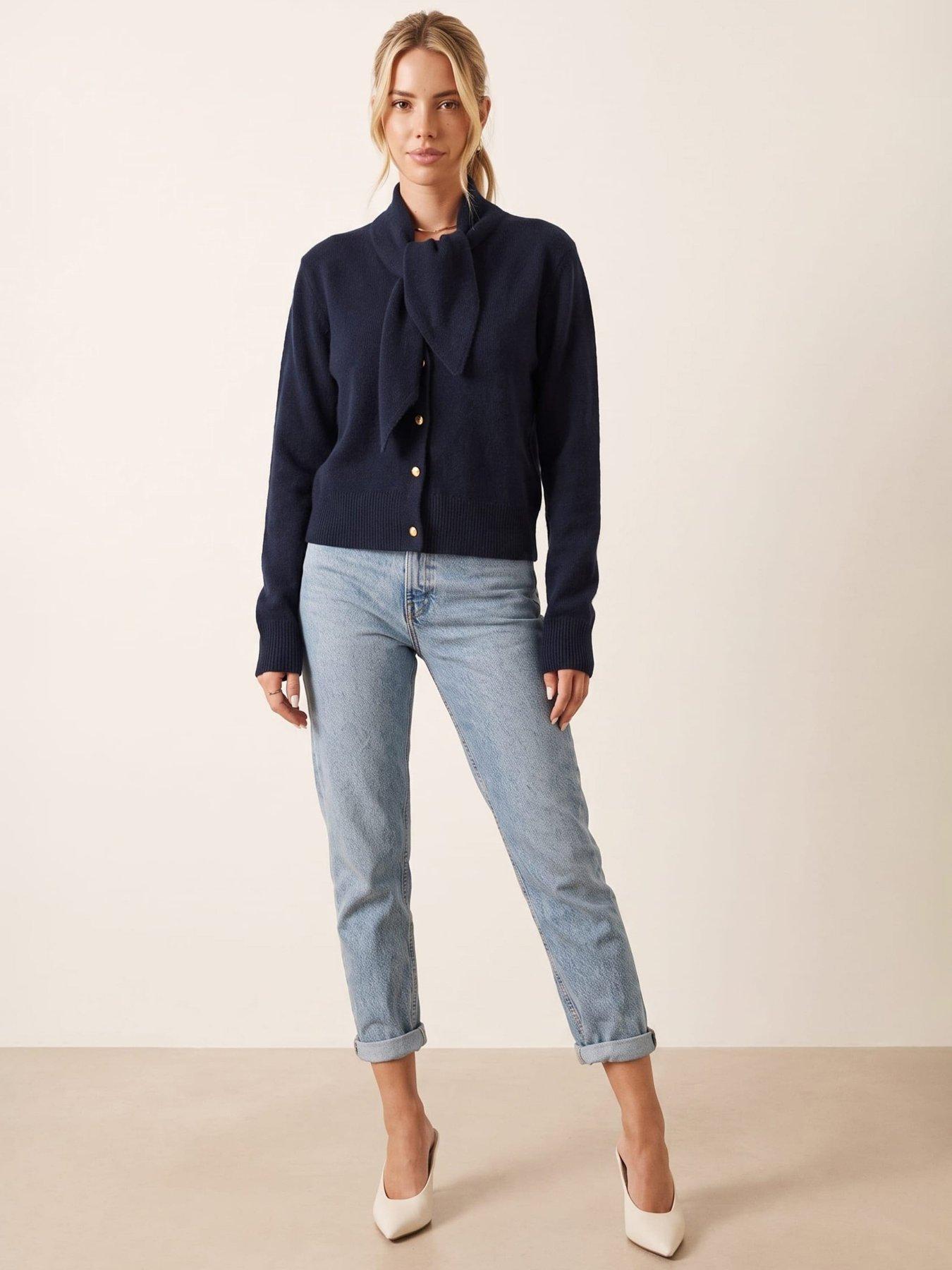 Image 1 of 4 of Style Cheat Navy Scarf Tie Cardigan