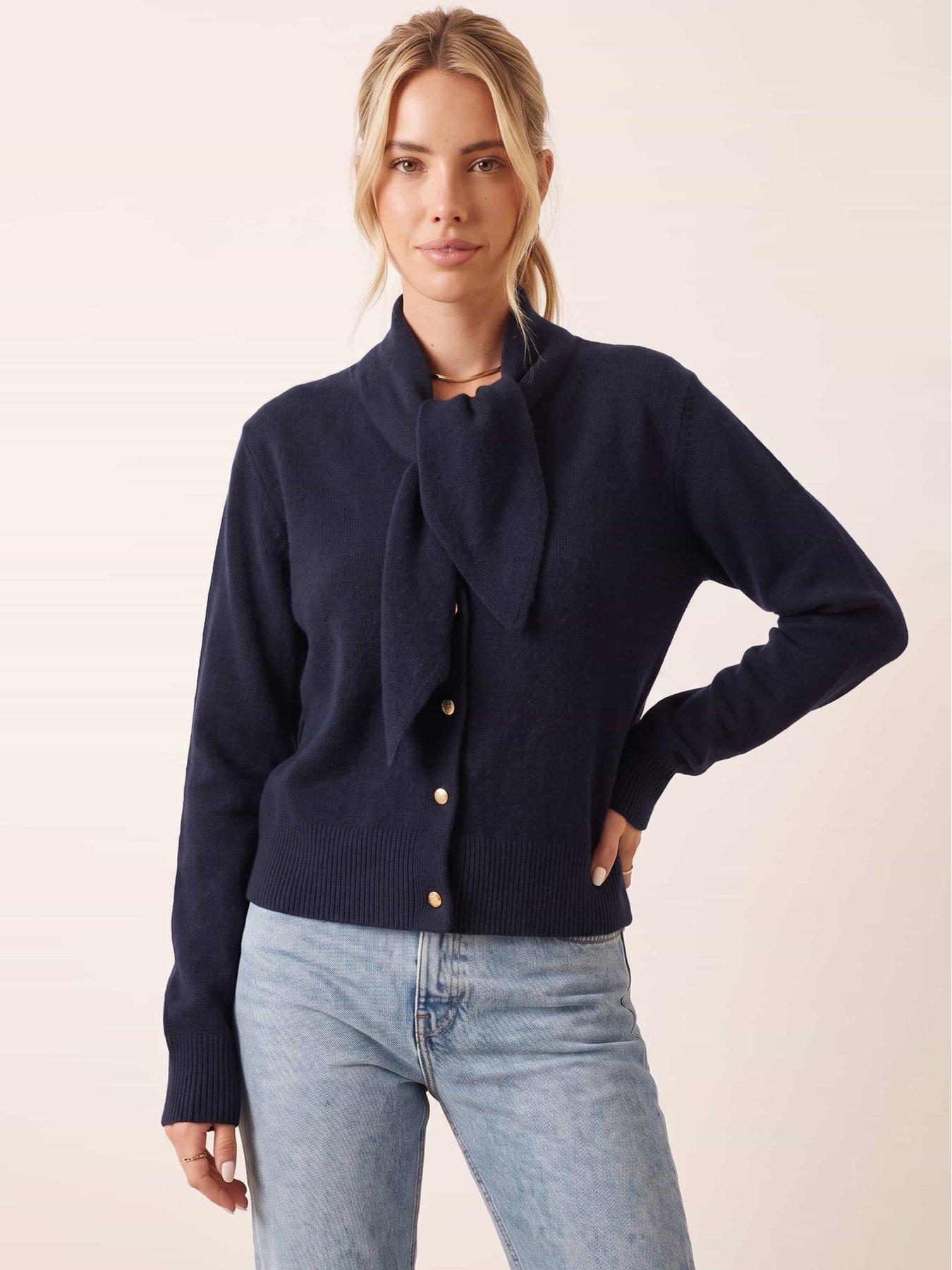 Image 2 of 4 of Style Cheat Navy Scarf Tie Cardigan